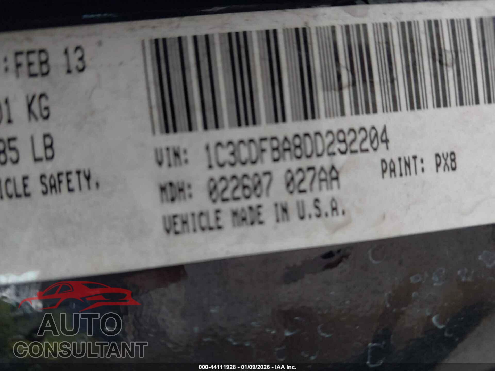 DODGE DART 2013 - 1C3CDFBA8DD292204