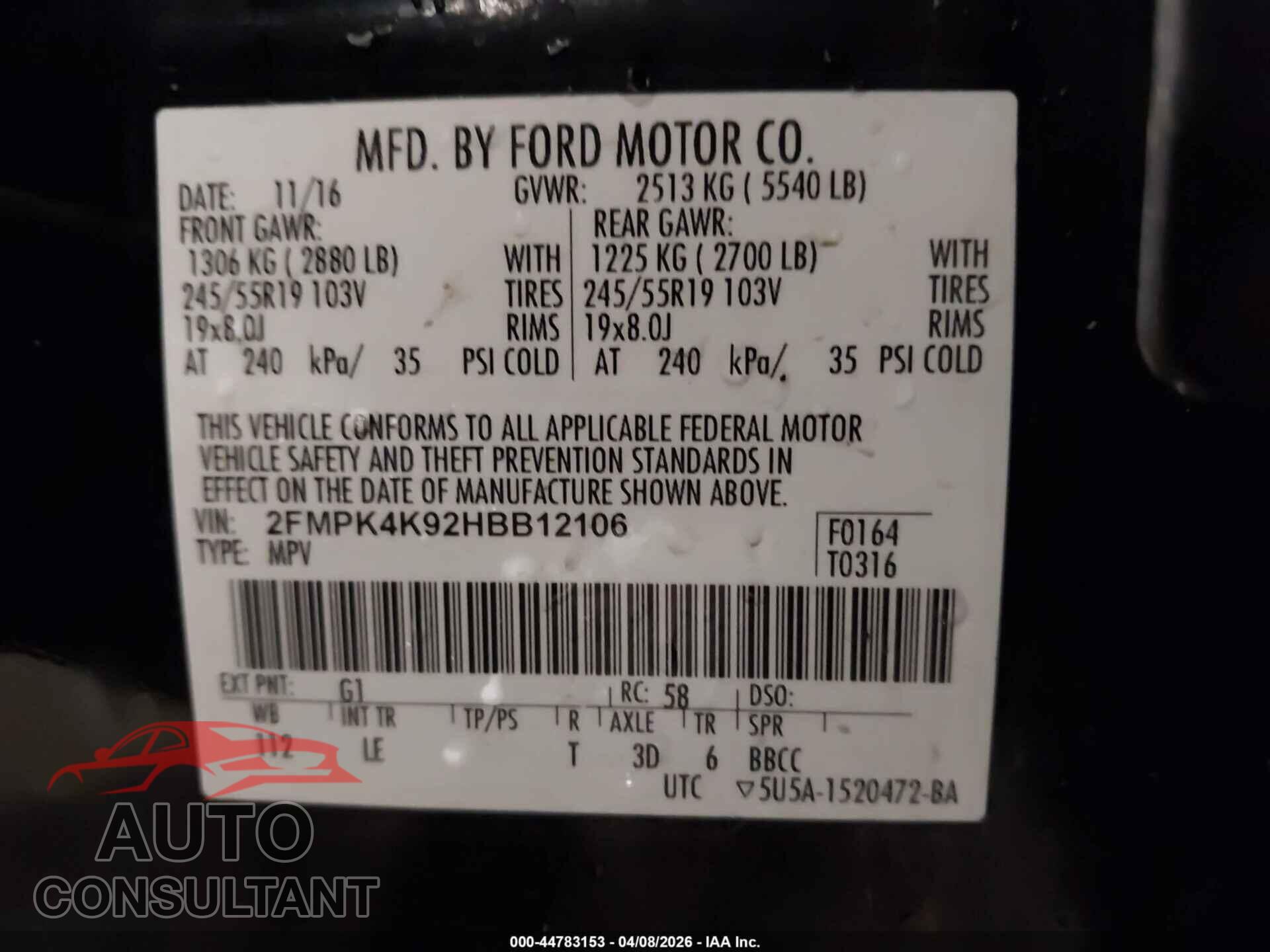 FORD EDGE 2017 - 2FMPK4K92HBB12106