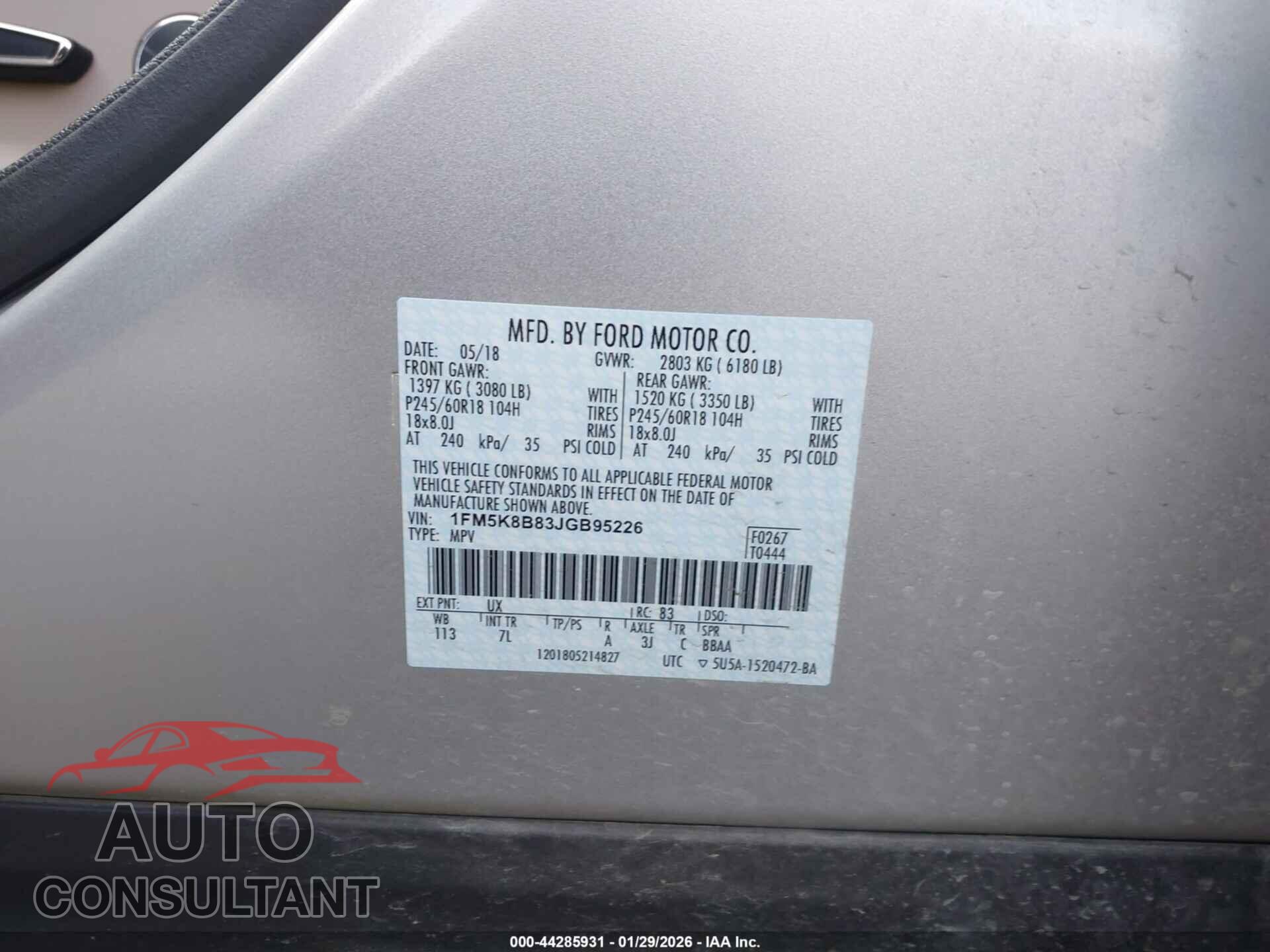 FORD EXPLORER 2018 - 1FM5K8B83JGB95226