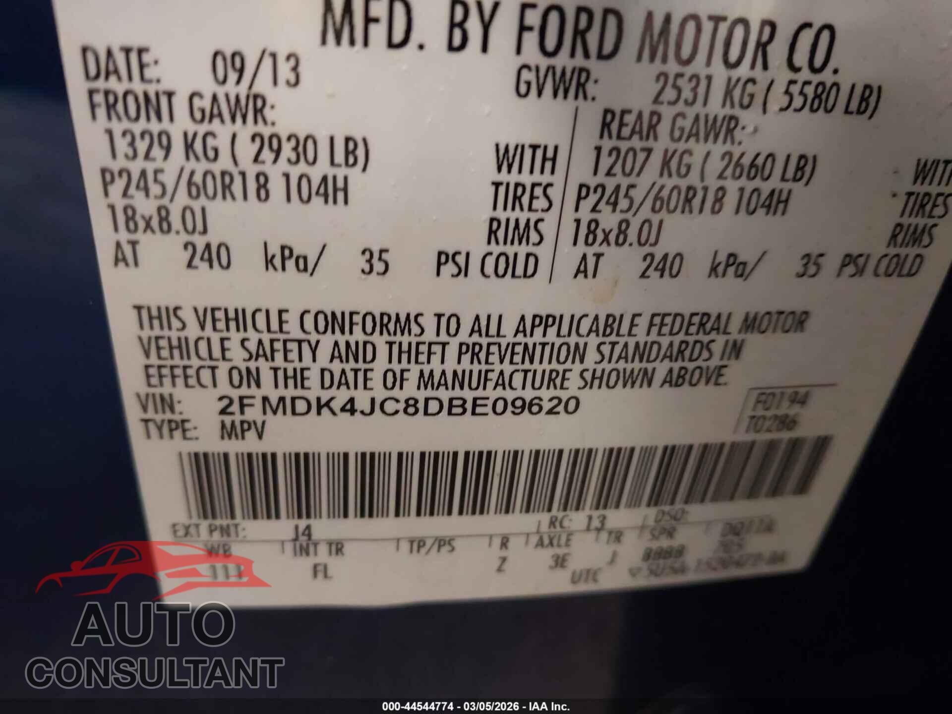 FORD EDGE 2013 - 2FMDK4JC8DBE09620