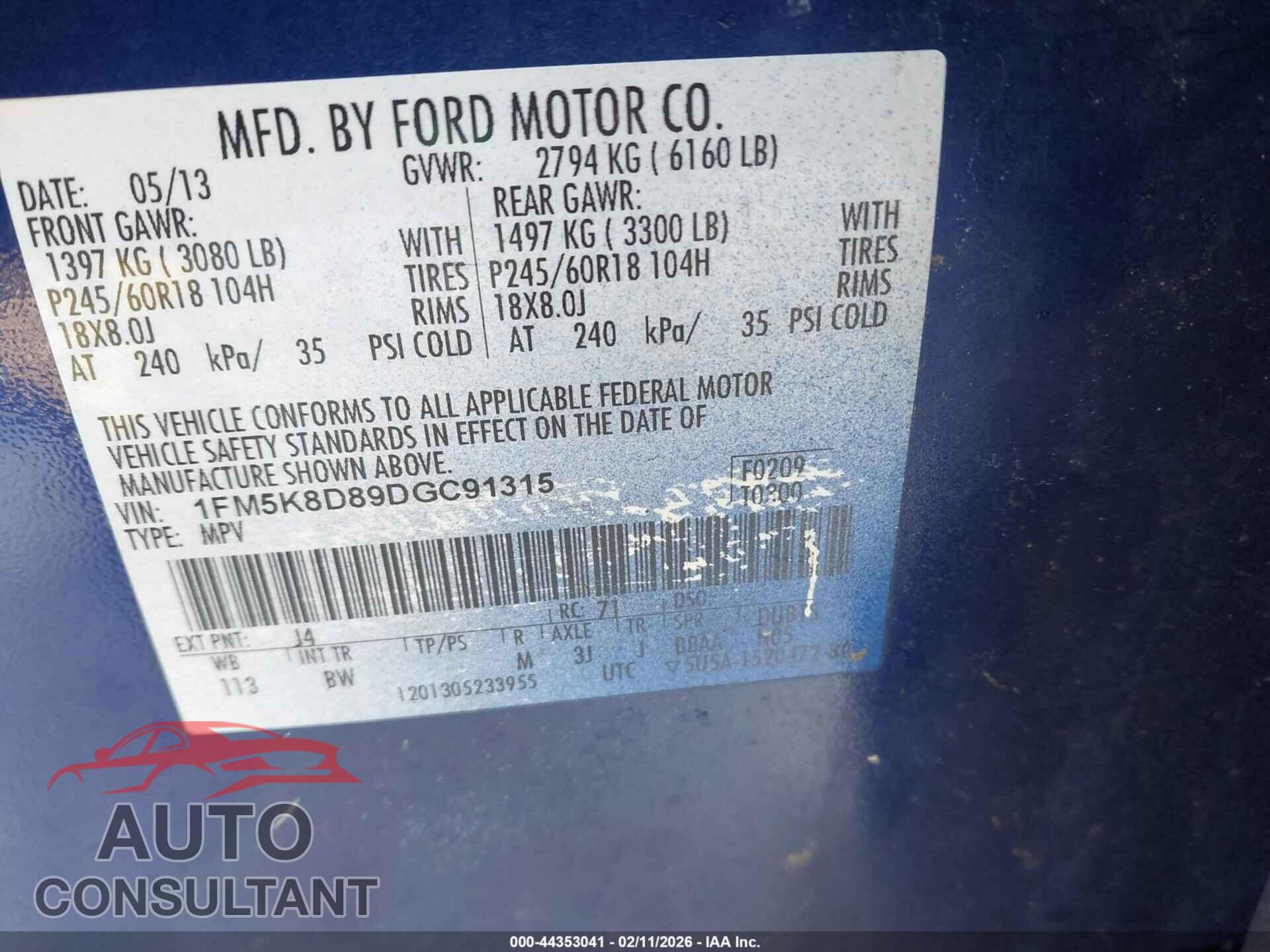 FORD EXPLORER 2013 - 1FM5K8D89DGC91315