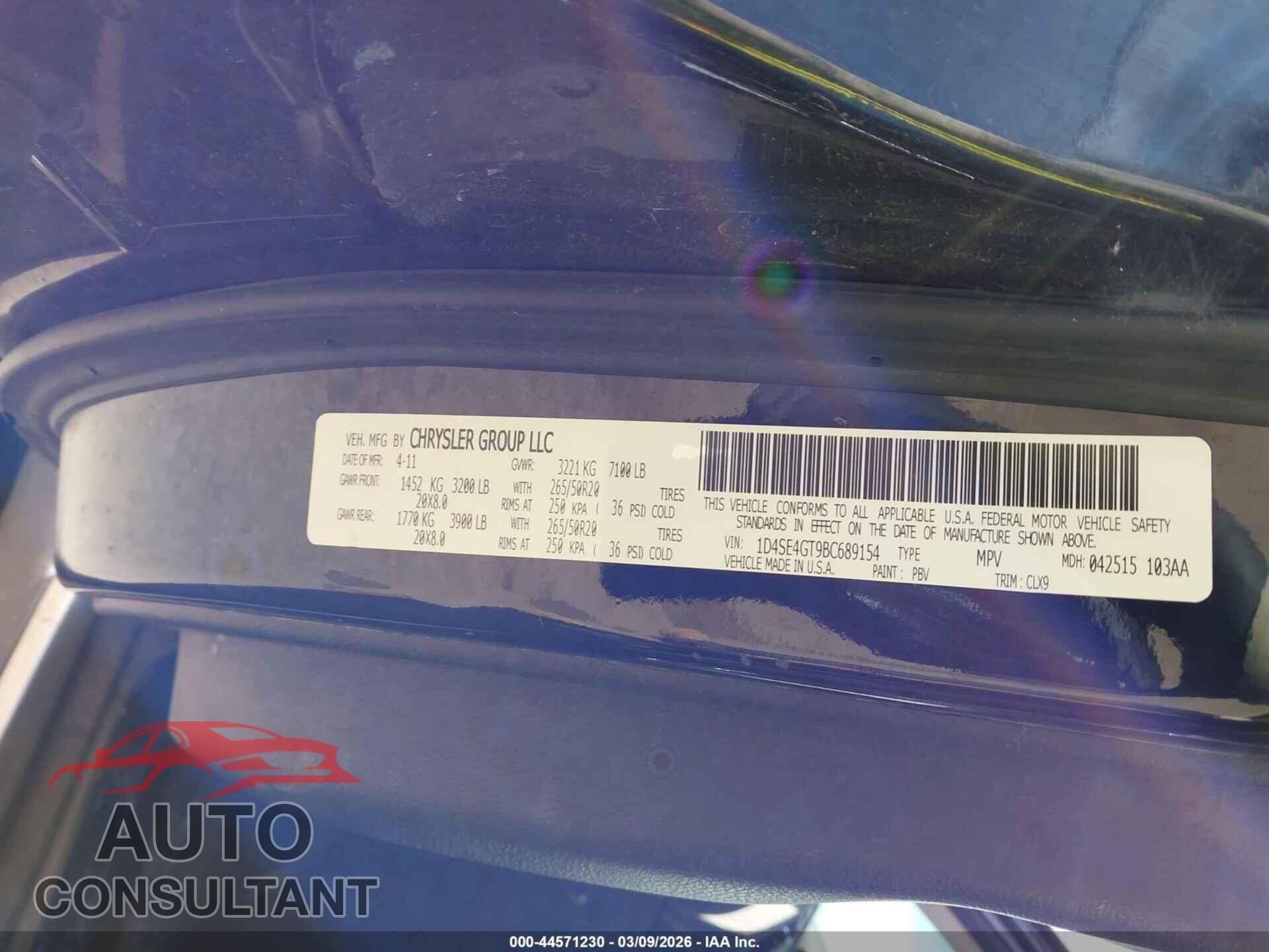 DODGE DURANGO 2011 - 1D4SE4GT9BC689154