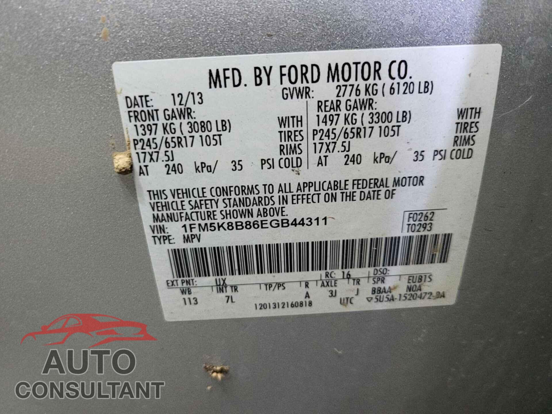 FORD EXPLORER 2014 - 1FM5K8B86EGB44311