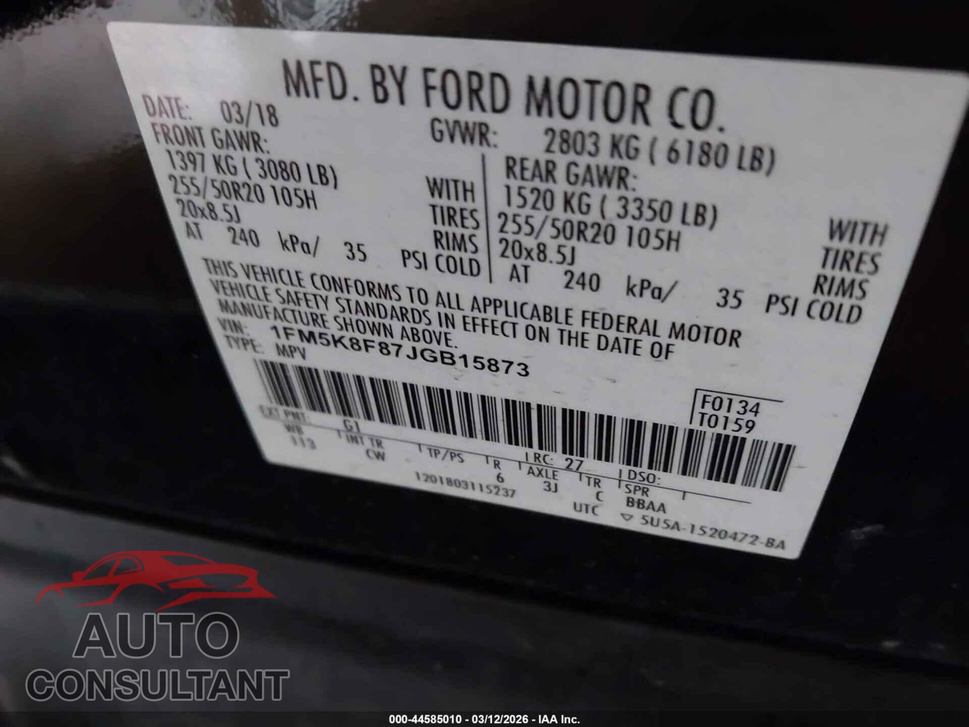 FORD EXPLORER 2018 - 1FM5K8F87JGB15873