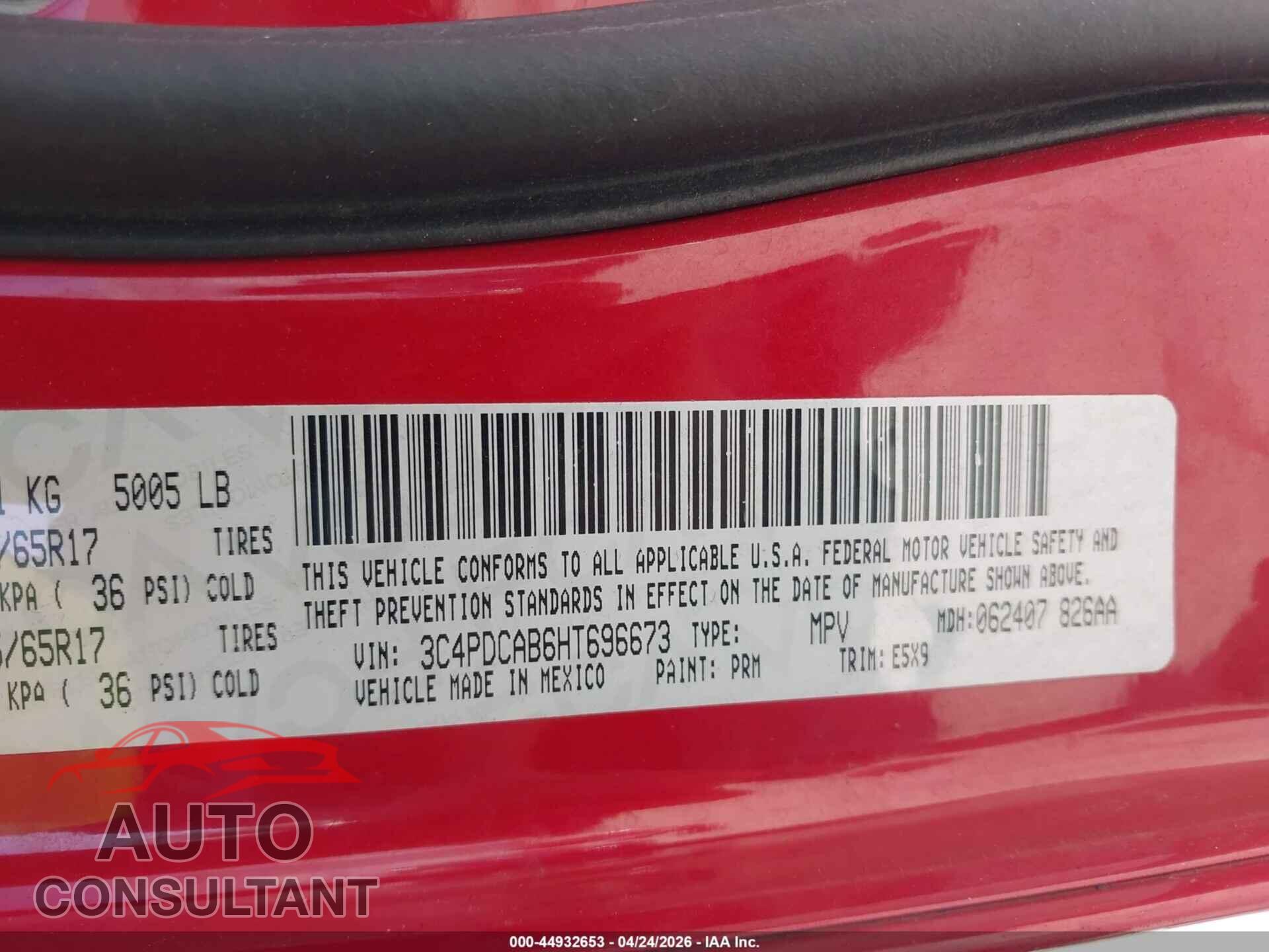 DODGE JOURNEY 2017 - 3C4PDCAB6HT696673