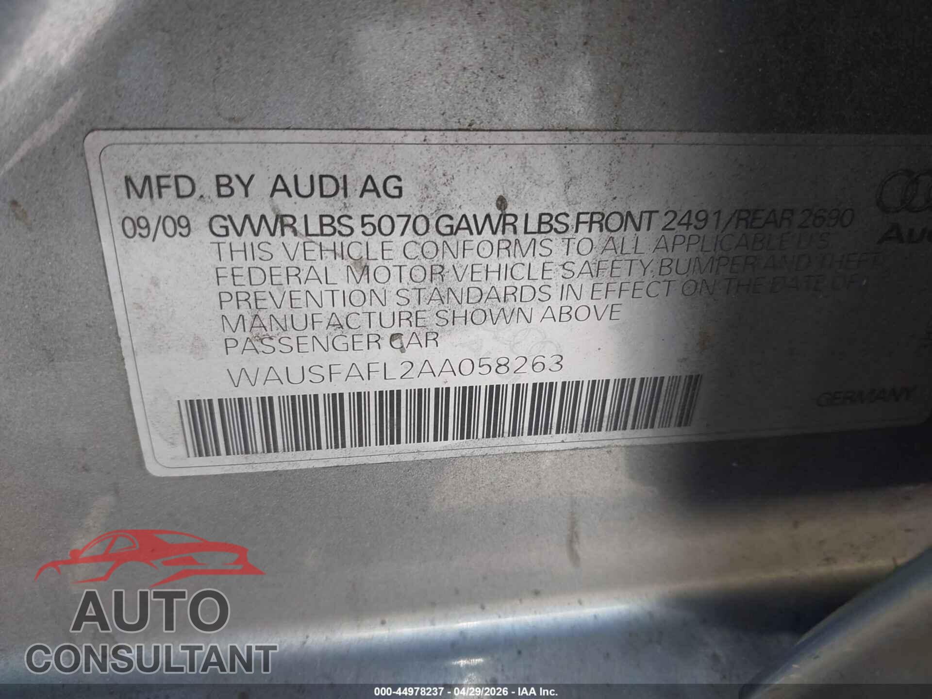 AUDI A4 2010 - WAUSFAFL2AA058263