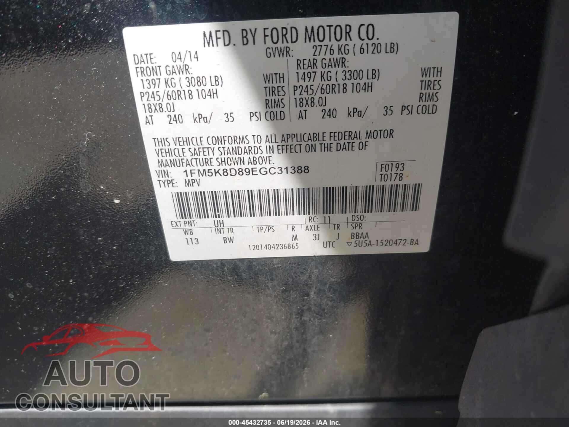 FORD EXPLORER 2014 - 1FM5K8D89EGC31388