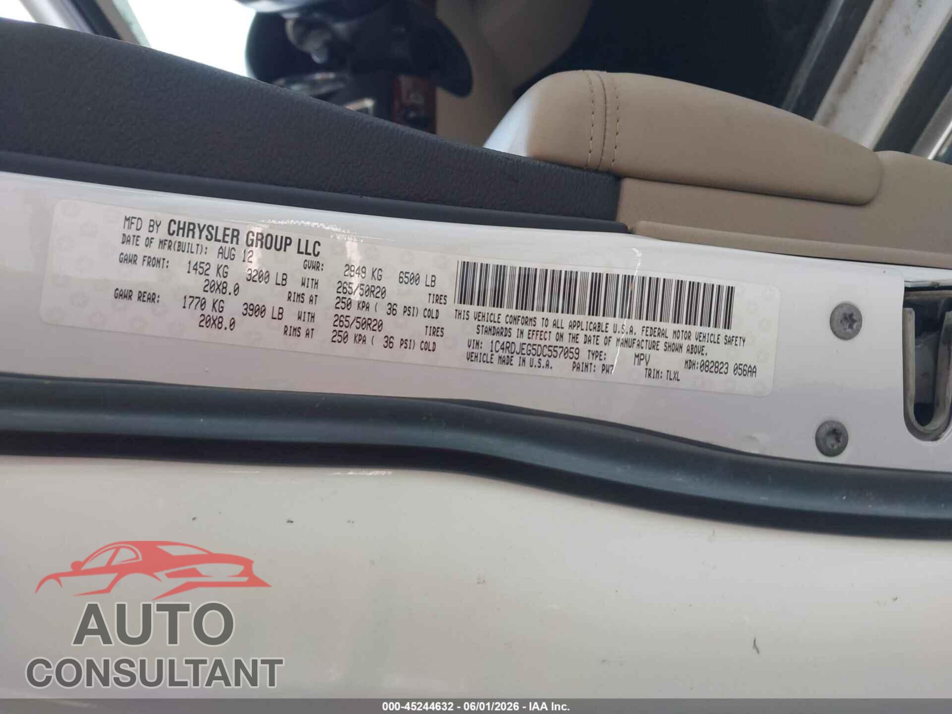 DODGE DURANGO 2013 - 1C4RDJEG5DC557059