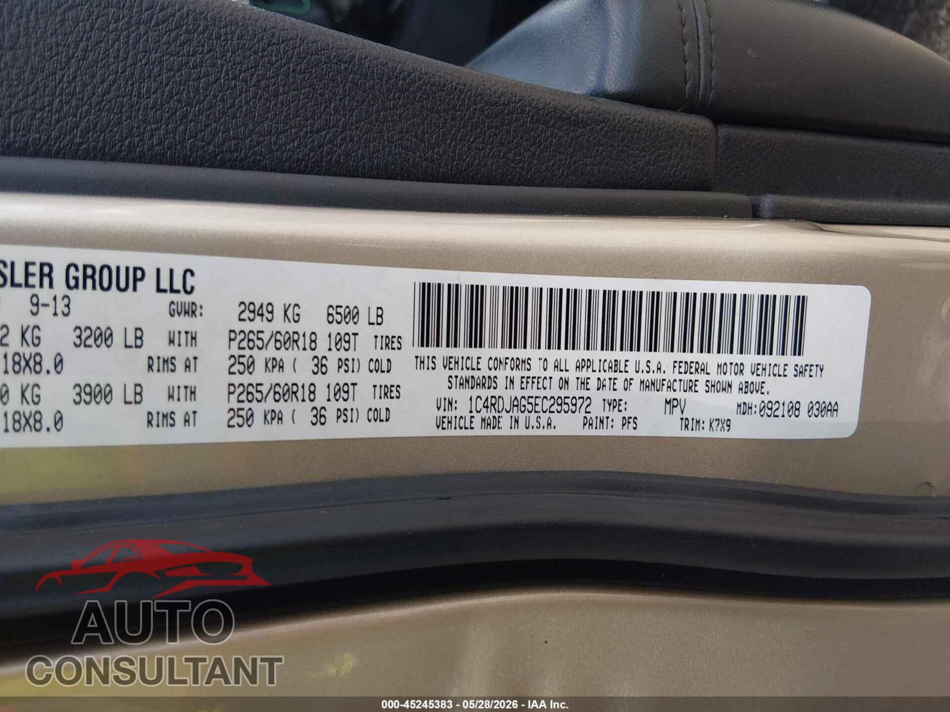 DODGE DURANGO 2014 - 1C4RDJAG5EC295972
