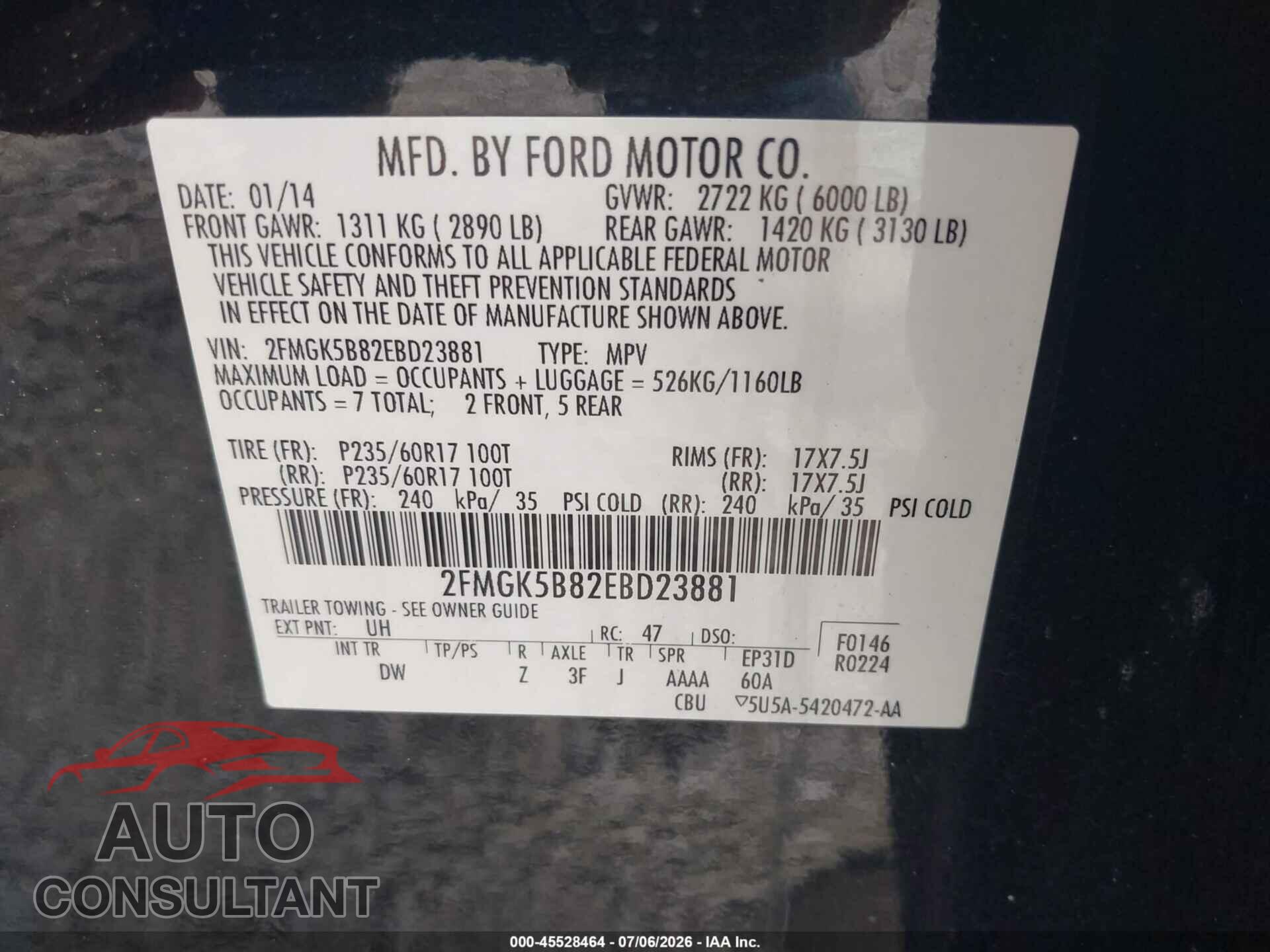 FORD FLEX 2014 - 2FMGK5B82EBD23881