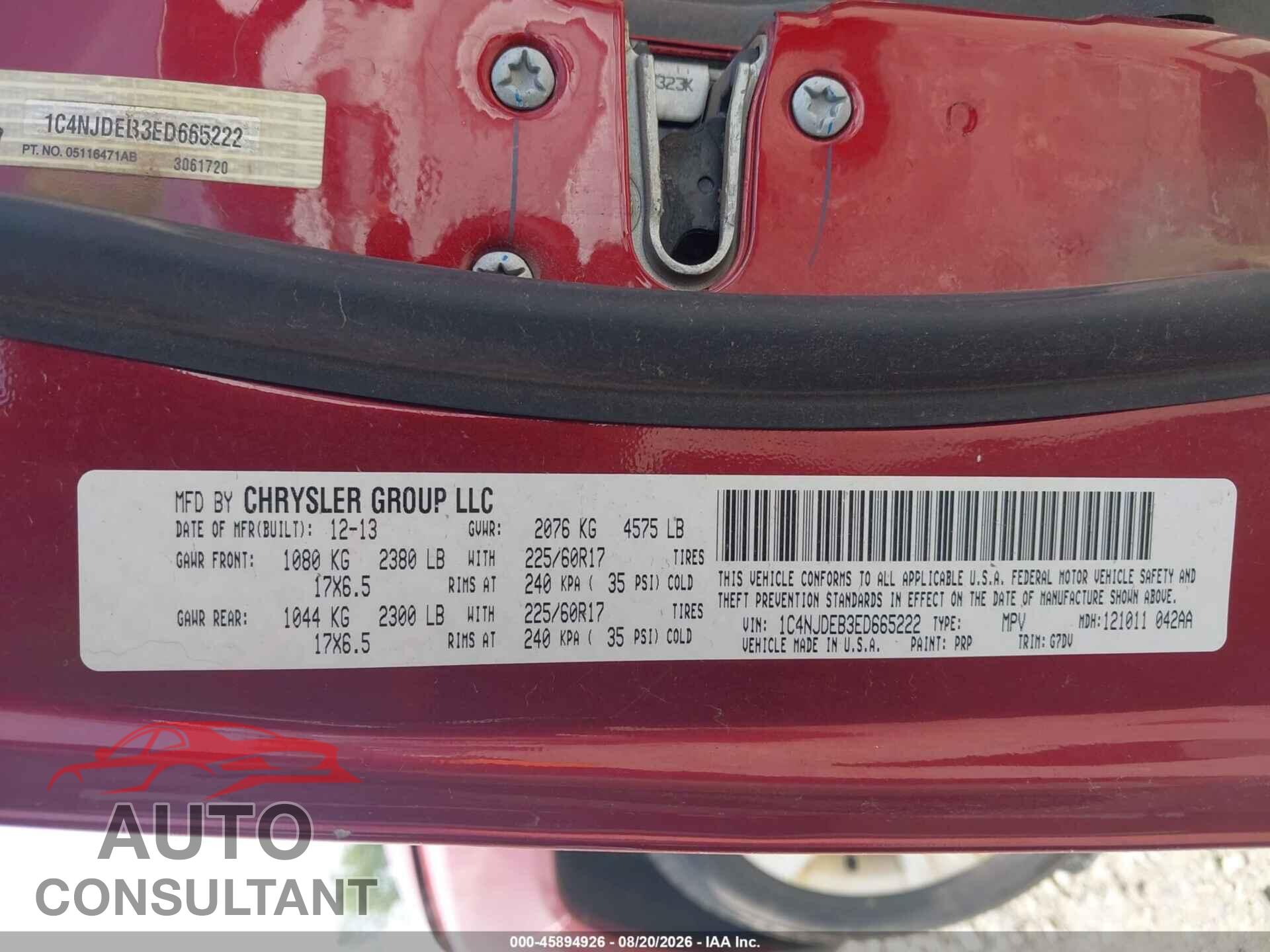 JEEP COMPASS 2014 - 1C4NJDEB3ED665222