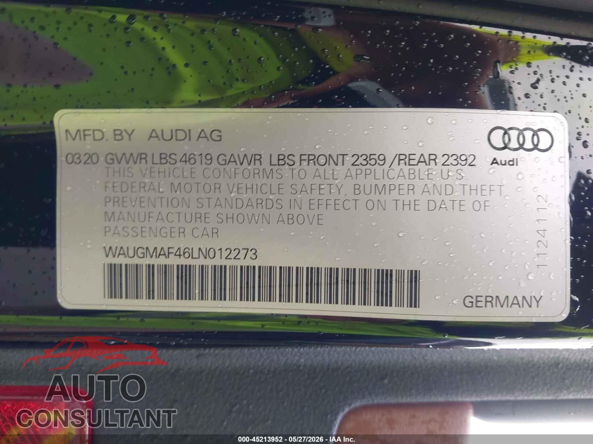 AUDI A4 2020 - WAUGMAF46LN012273