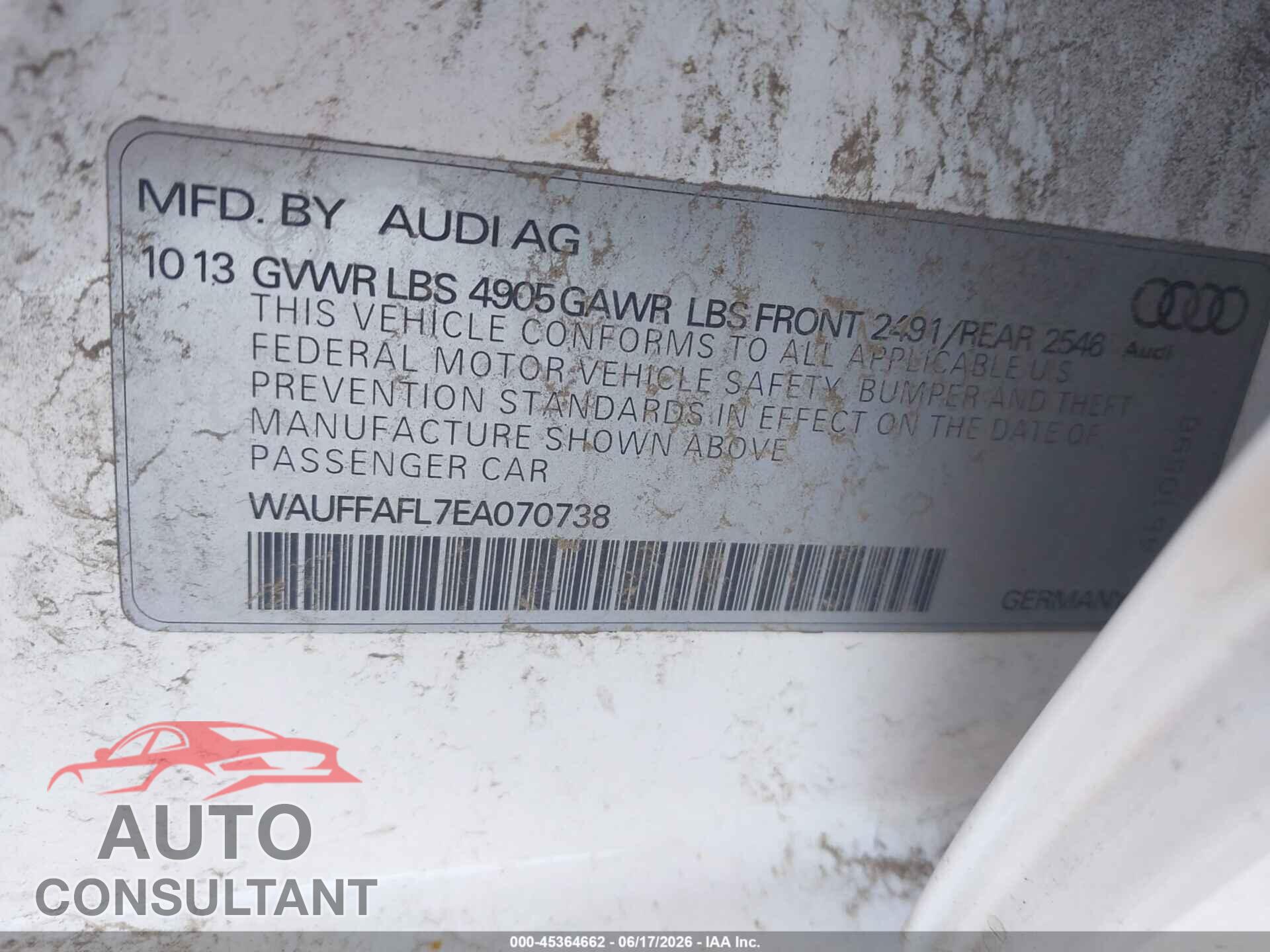 AUDI A4 2014 - WAUFFAFL7EA070738