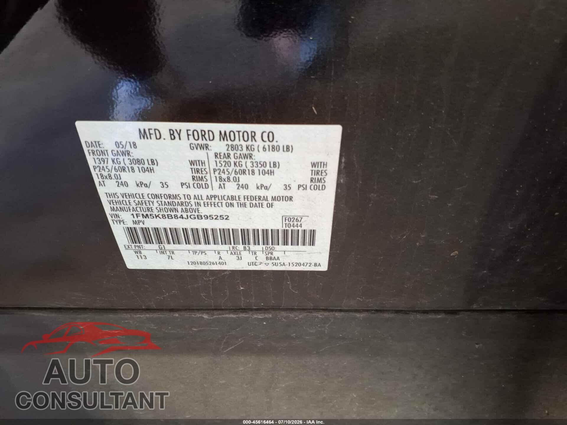 FORD EXPLORER 2018 - 1FM5K8B84JGB95252