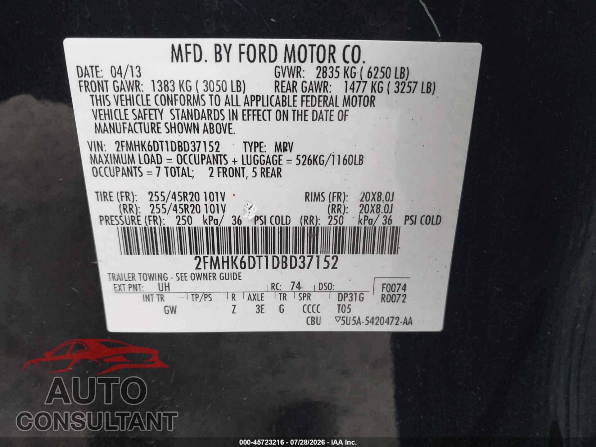 FORD FLEX 2013 - 2FMHK6DT1DBD37152