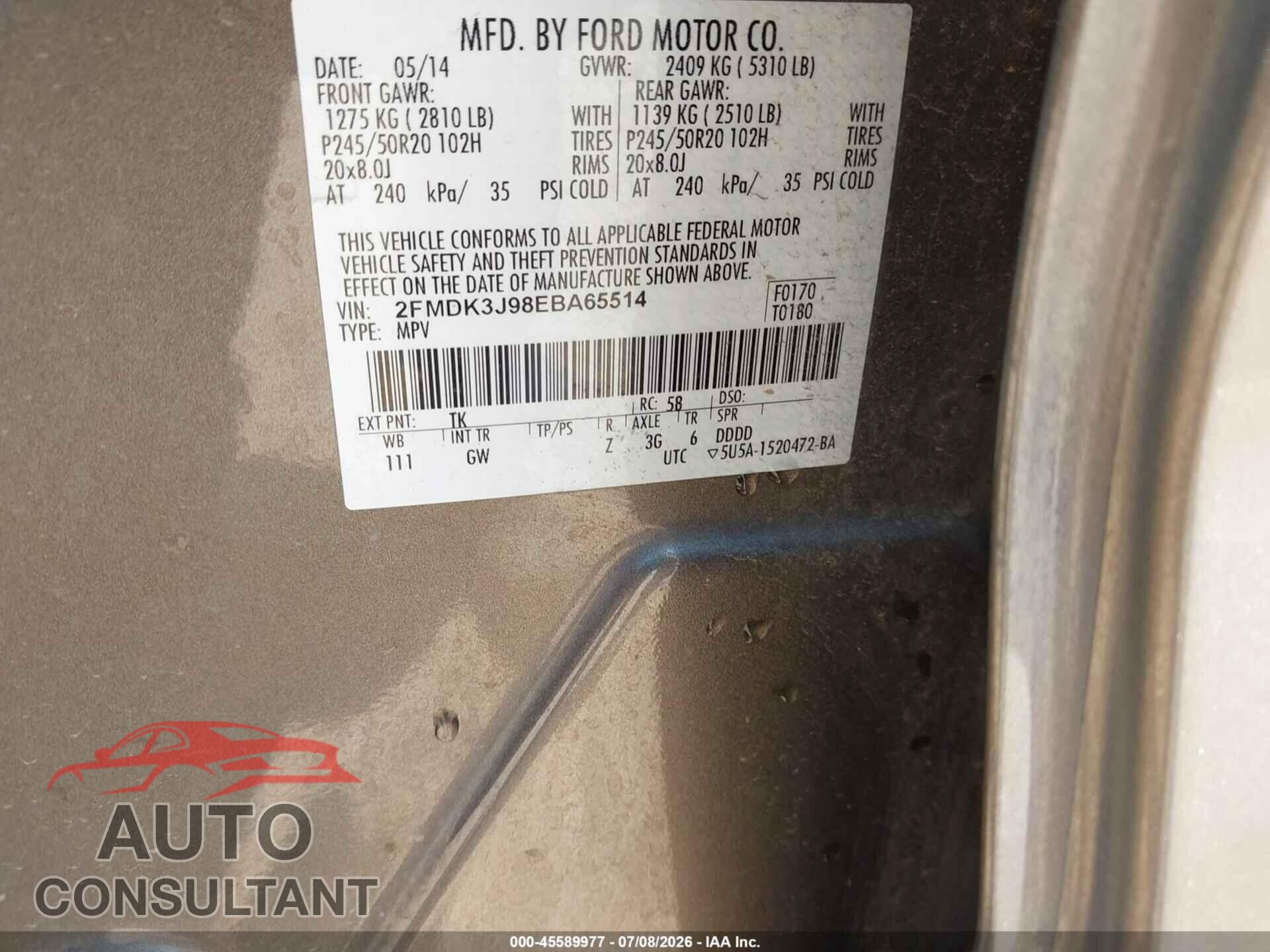 FORD EDGE 2014 - 2FMDK3J98EBA65514