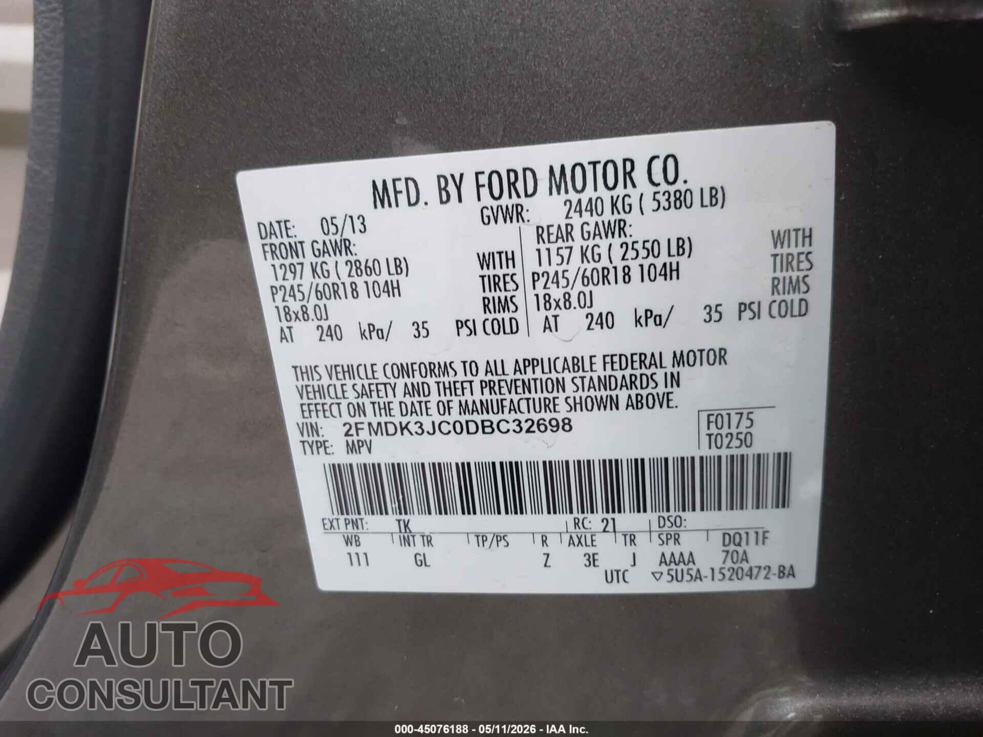 FORD EDGE 2013 - 2FMDK3JC0DBC32698