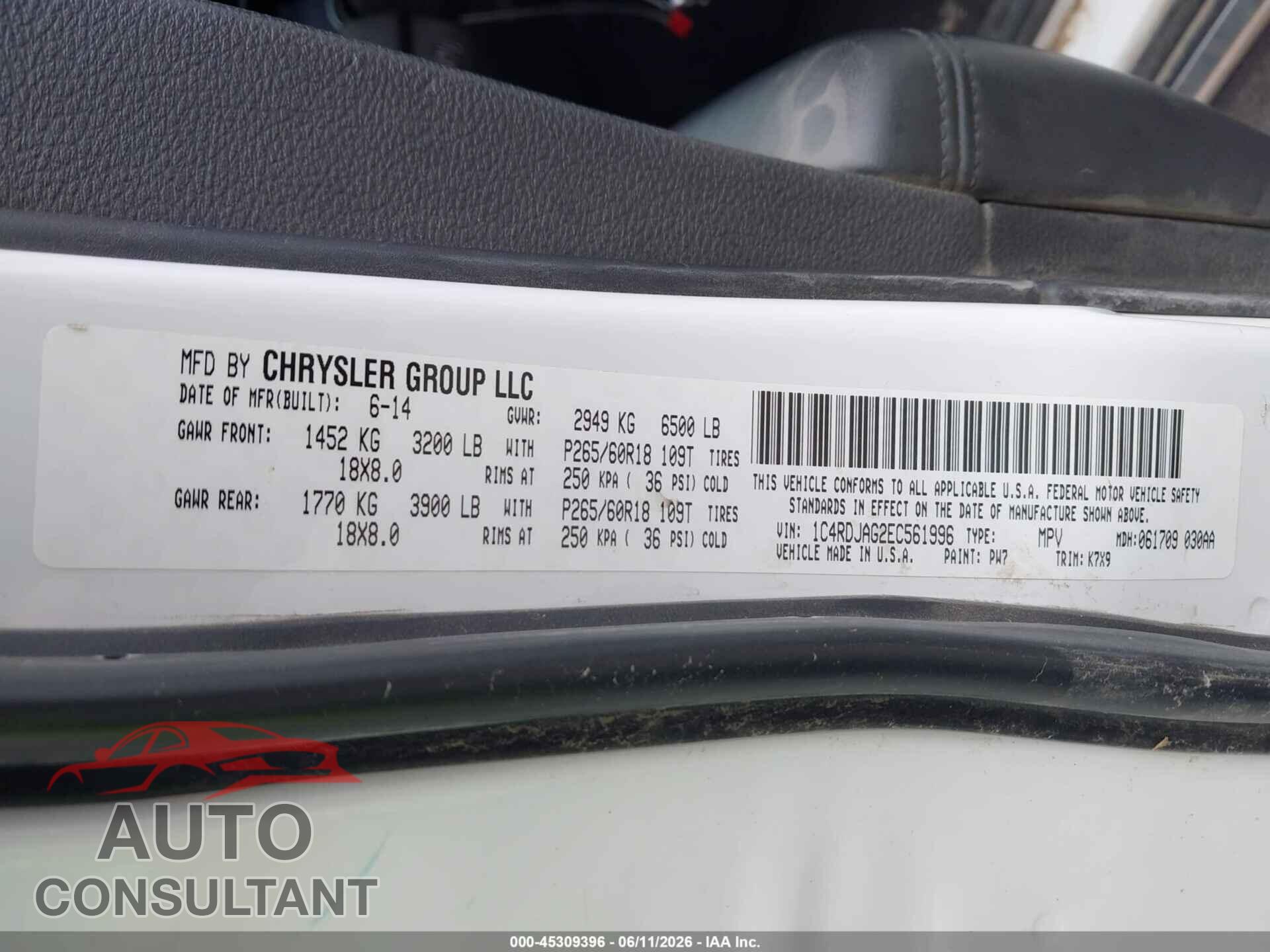 DODGE DURANGO 2014 - 1C4RDJAG2EC561996