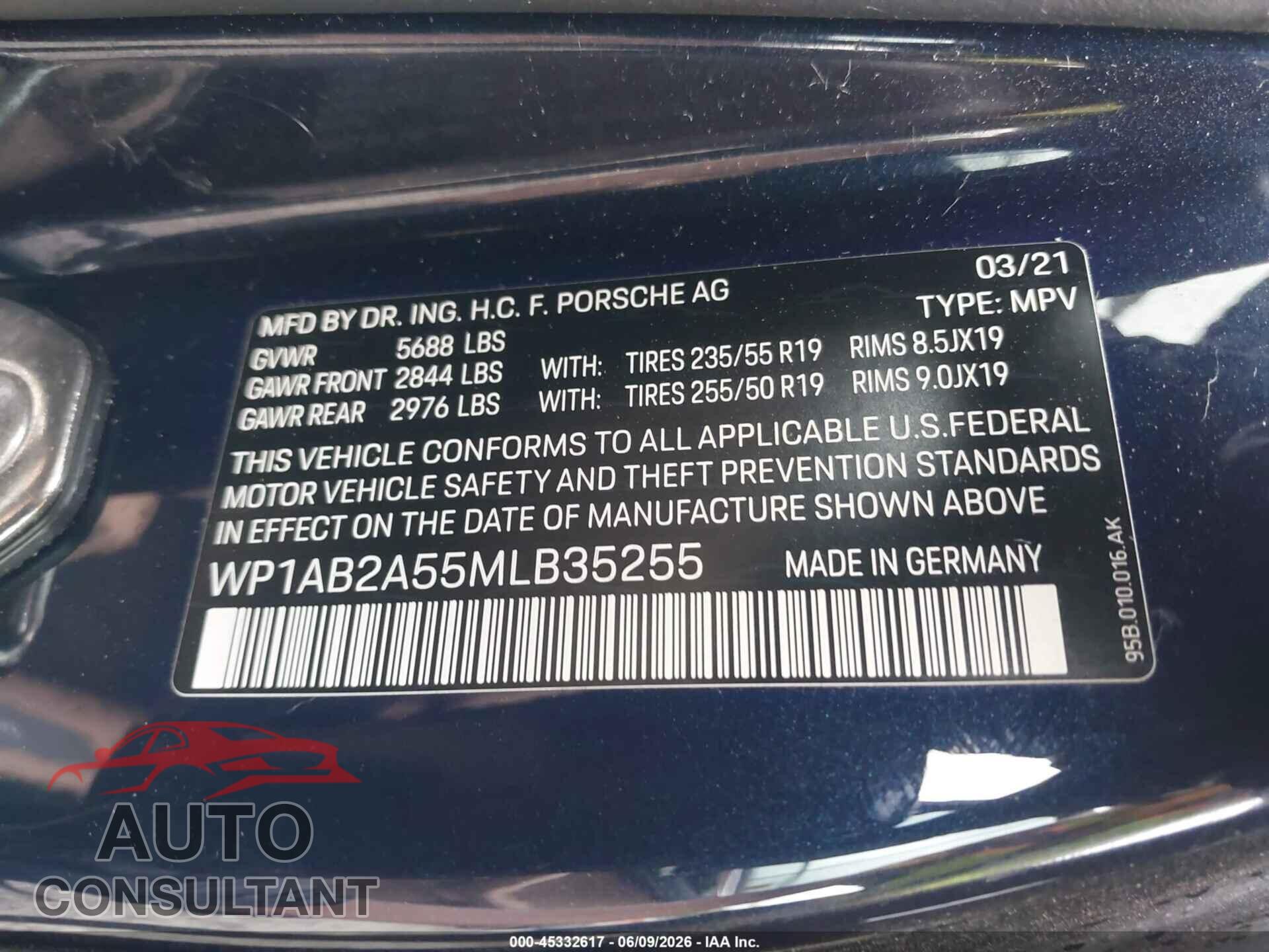 PORSCHE MACAN 2021 - WP1AB2A55MLB35255