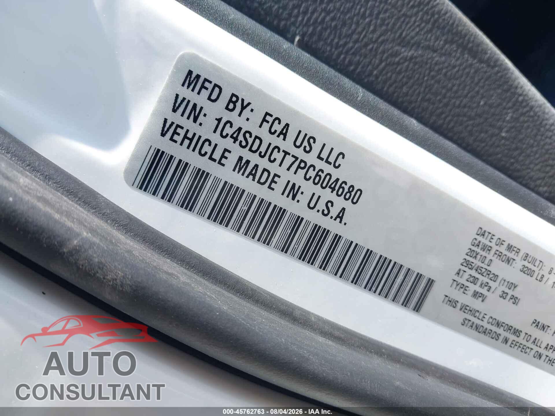 DODGE DURANGO 2023 - 1C4SDJCT7PC604680