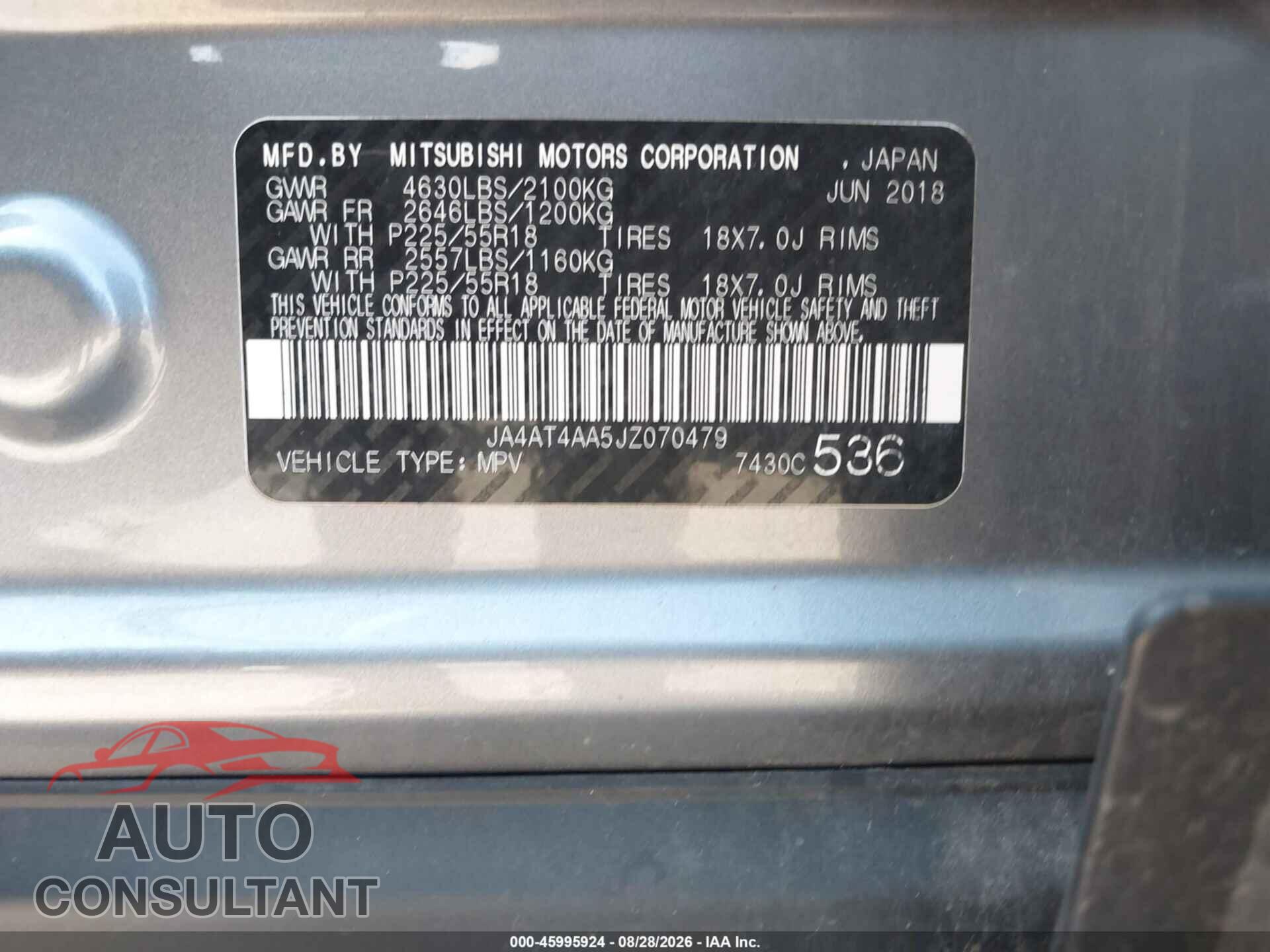 MITSUBISHI ECLIPSE CROSS 2018 - JA4AT4AA5JZ070479