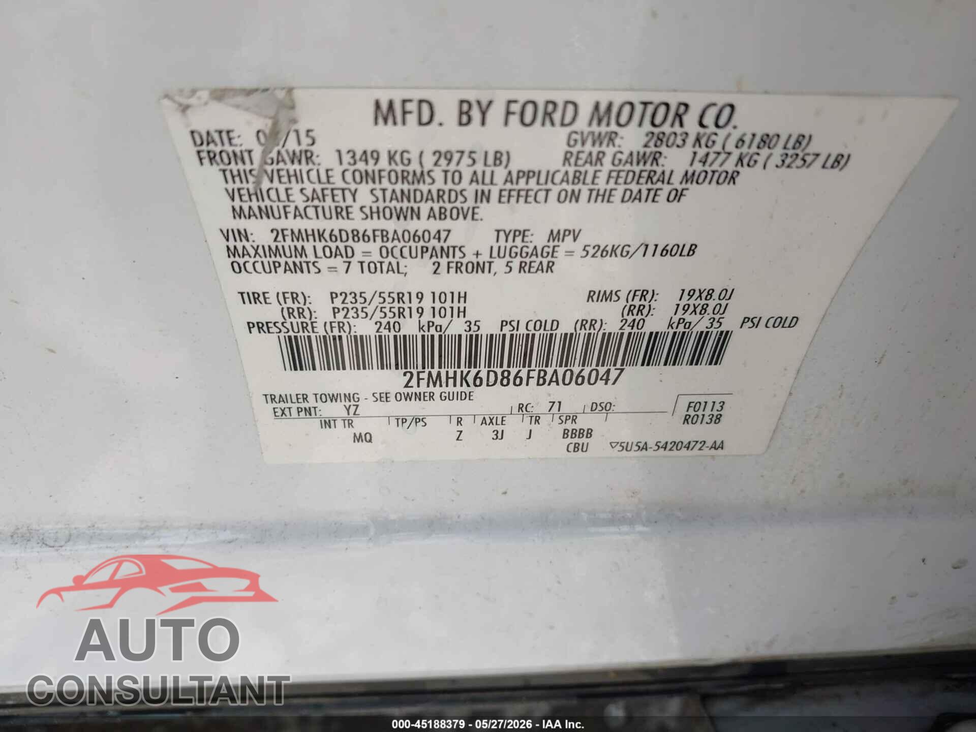 FORD FLEX 2015 - 2FMHK6D86FBA06047