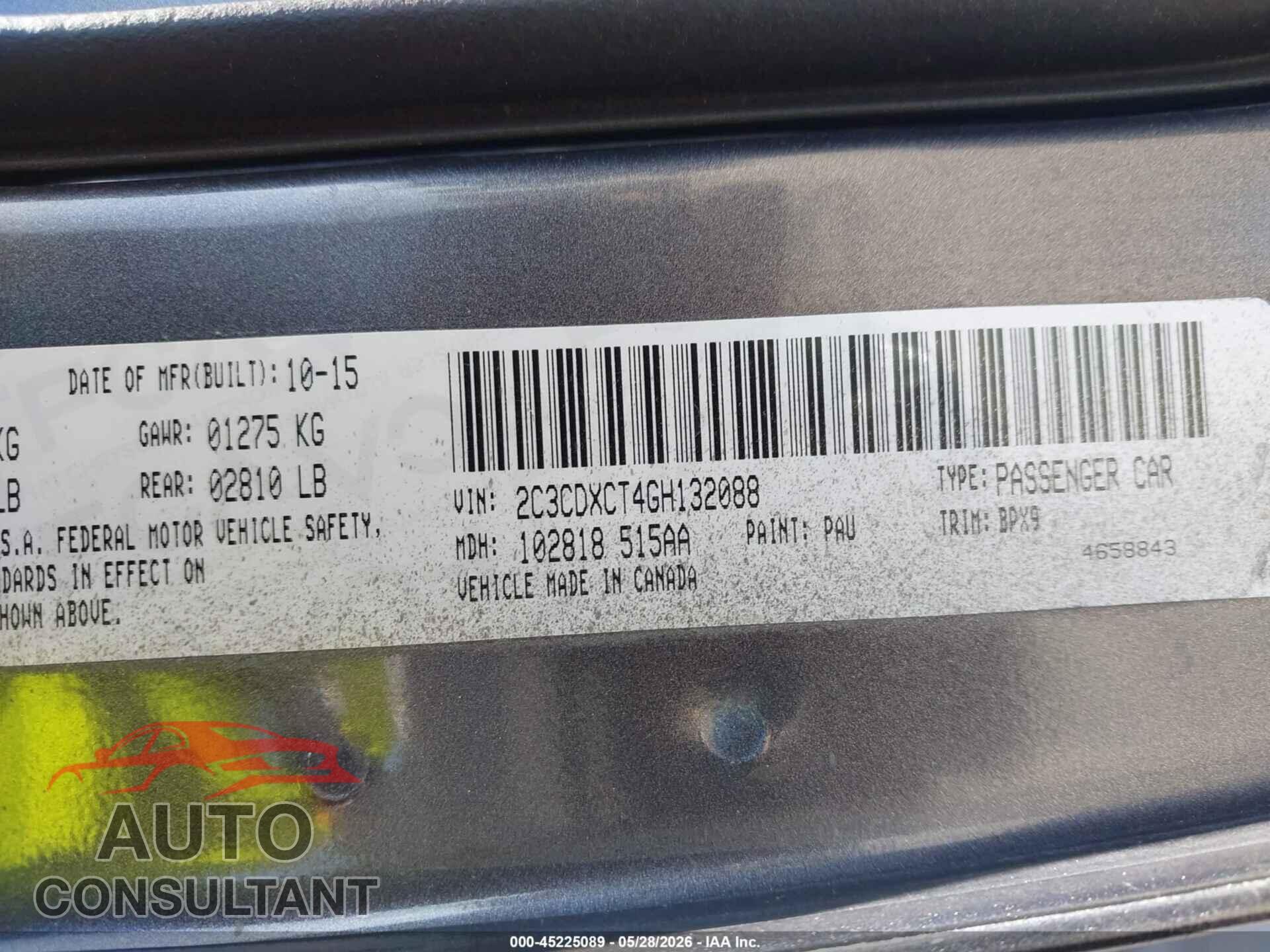 DODGE CHARGER 2016 - 2C3CDXCT4GH132088