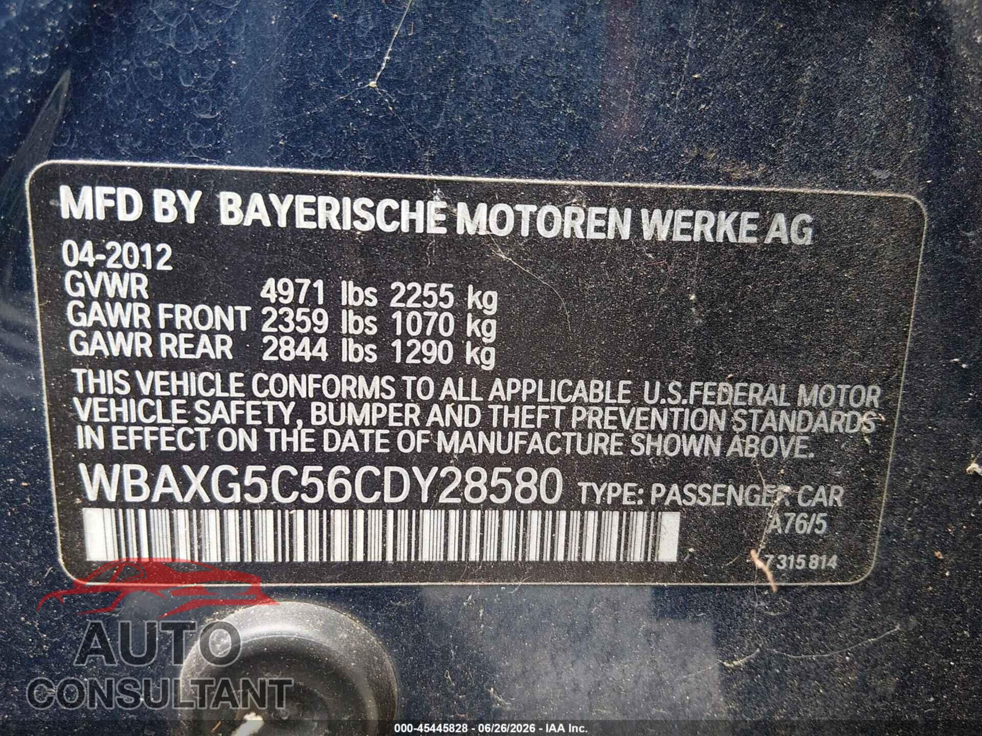 BMW 528I 2012 - WBAXG5C56CDY28580