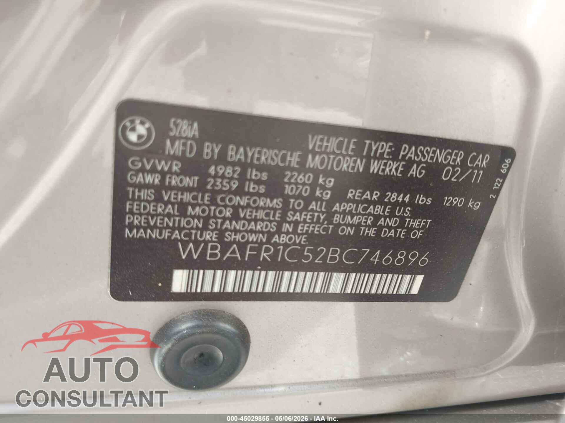 BMW 528I 2011 - WBAFR1C52BC746896