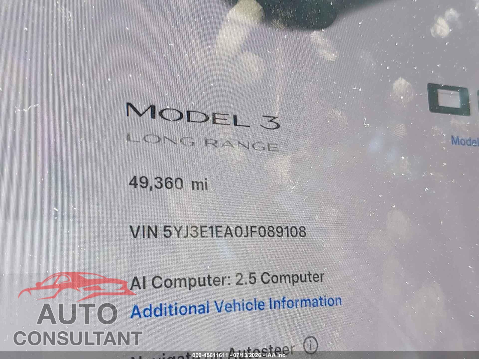 TESLA MODEL 3 2018 - 5YJ3E1EA0JF089108