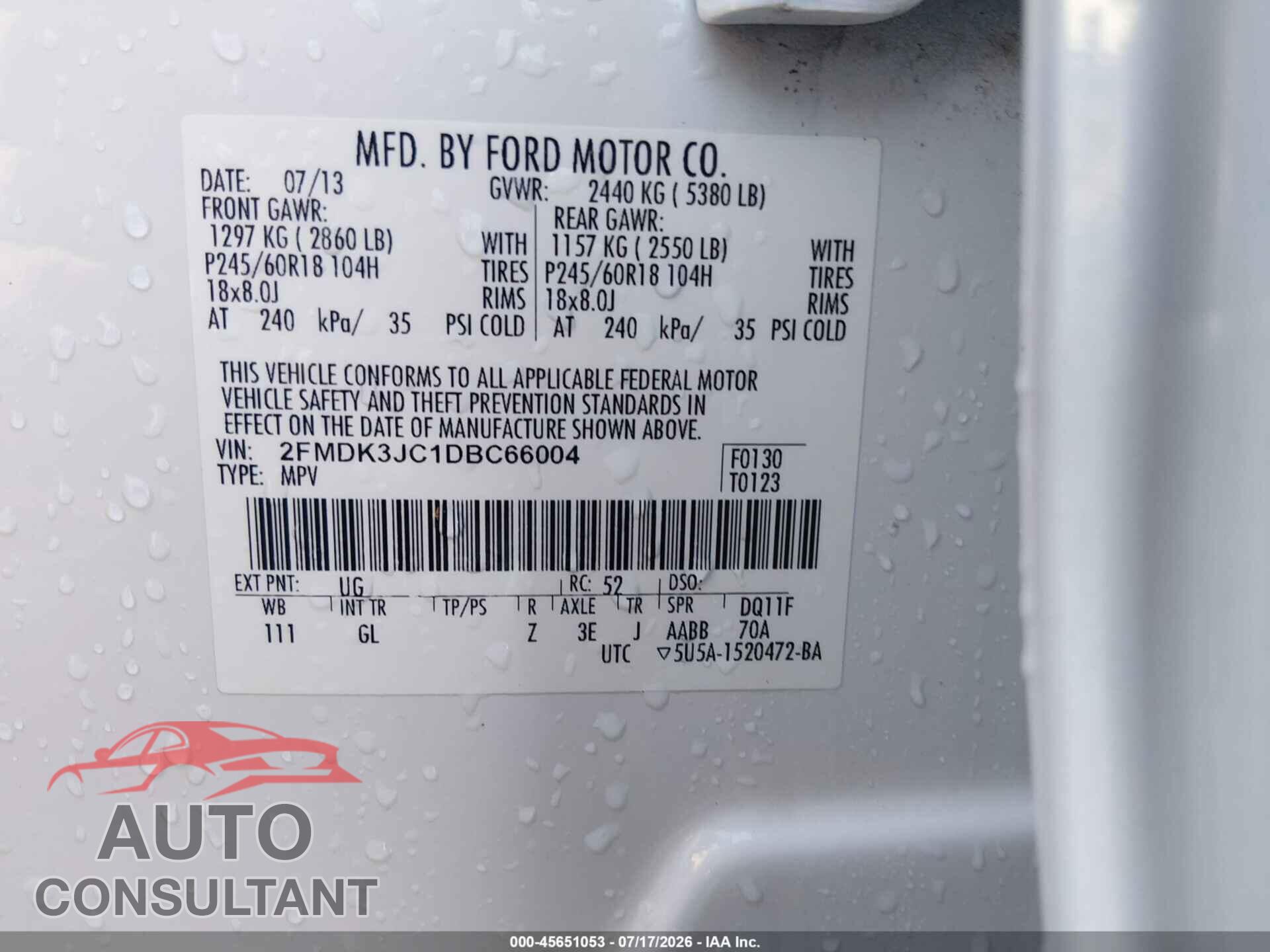 FORD EDGE 2013 - 2FMDK3JC1DBC66004