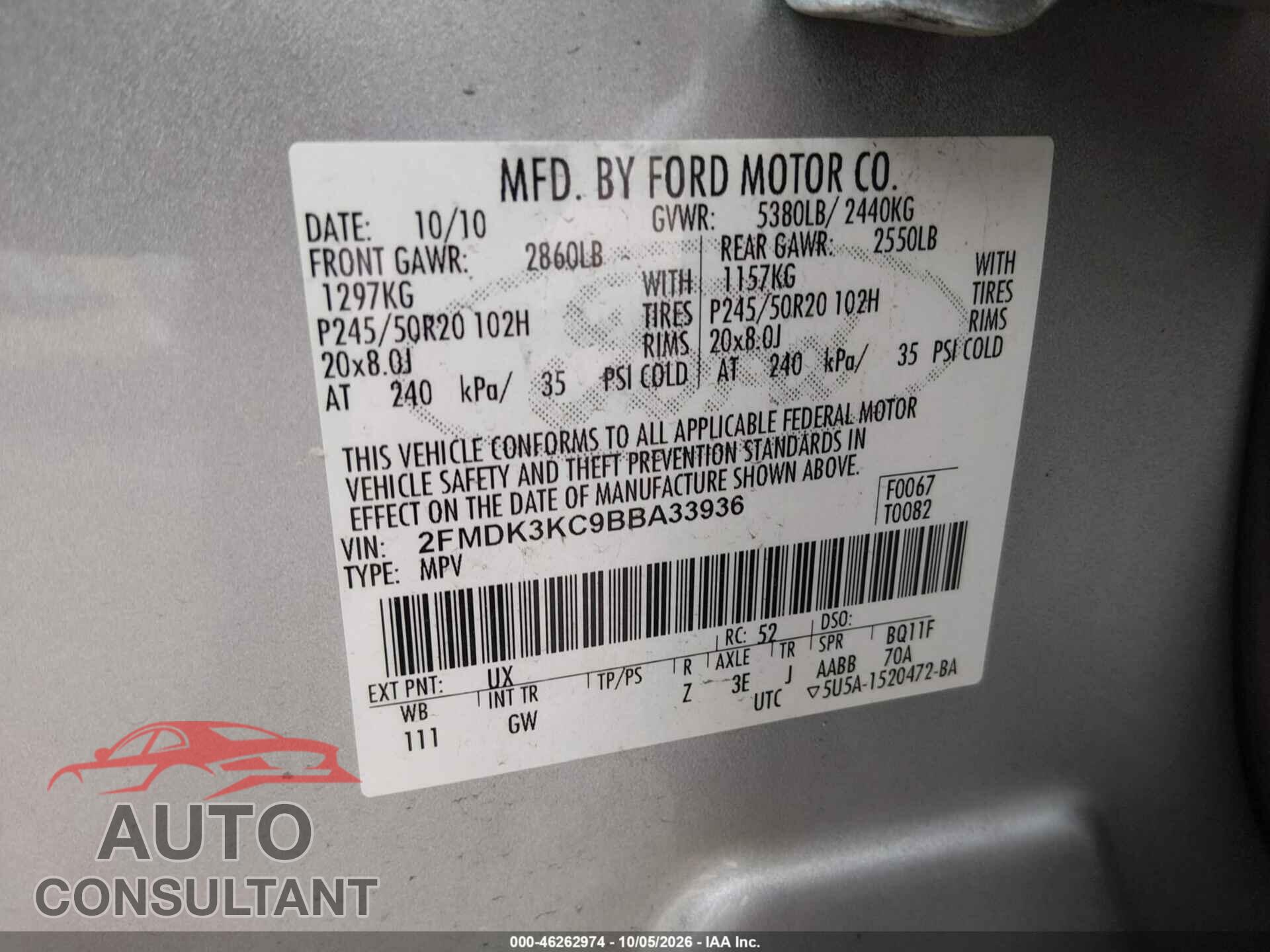 FORD EDGE 2011 - 2FMDK3KC9BBA33936
