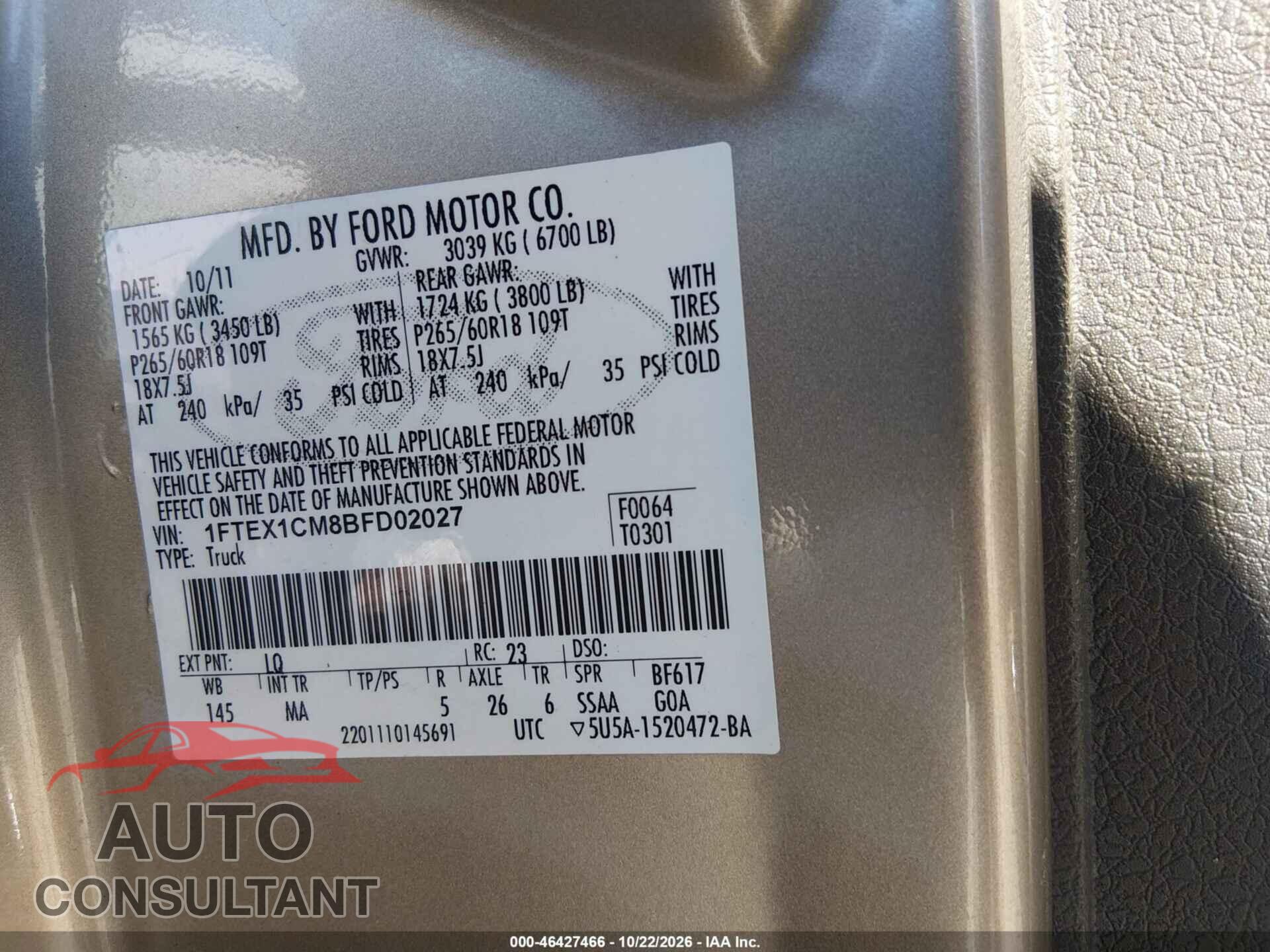 FORD F-150 2011 - 1FTEX1CM8BFD02027