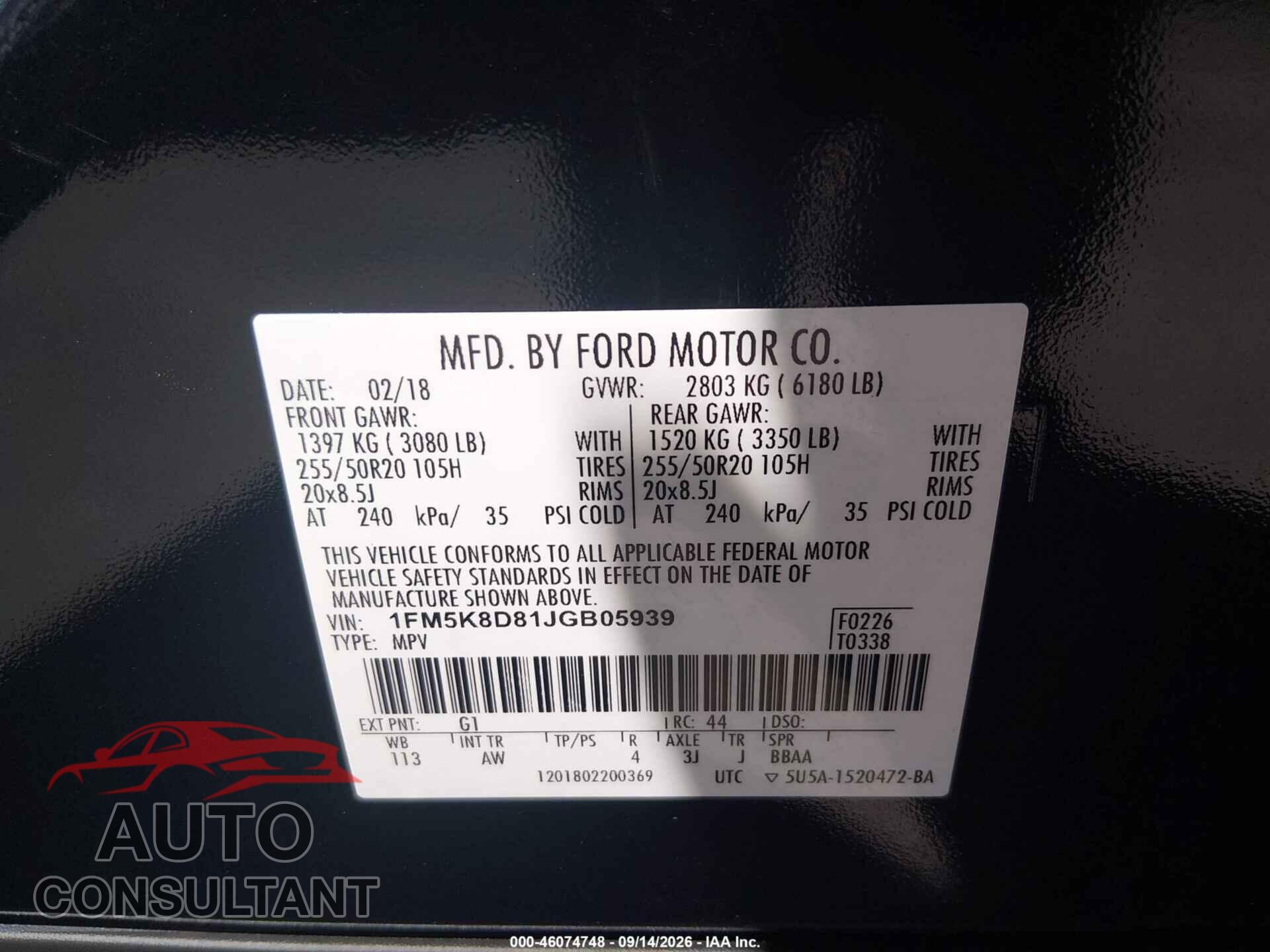 FORD EXPLORER 2018 - 1FM5K8D81JGB05939