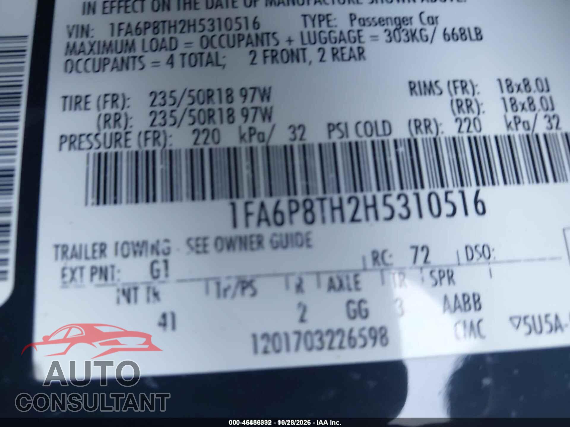 FORD MUSTANG 2017 - 1FA6P8TH2H5310516