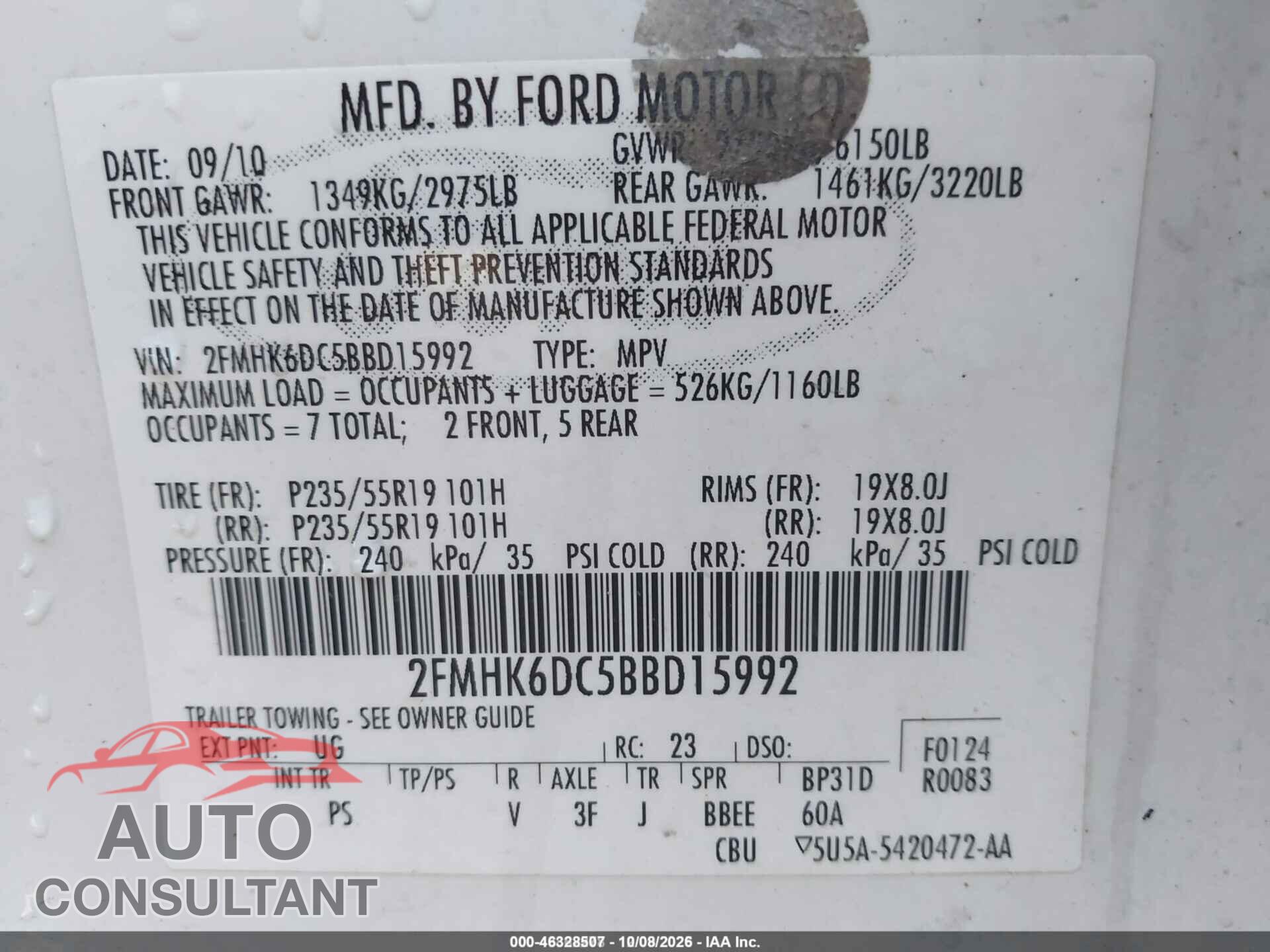FORD FLEX 2011 - 2FMHK6DC5BBD15992