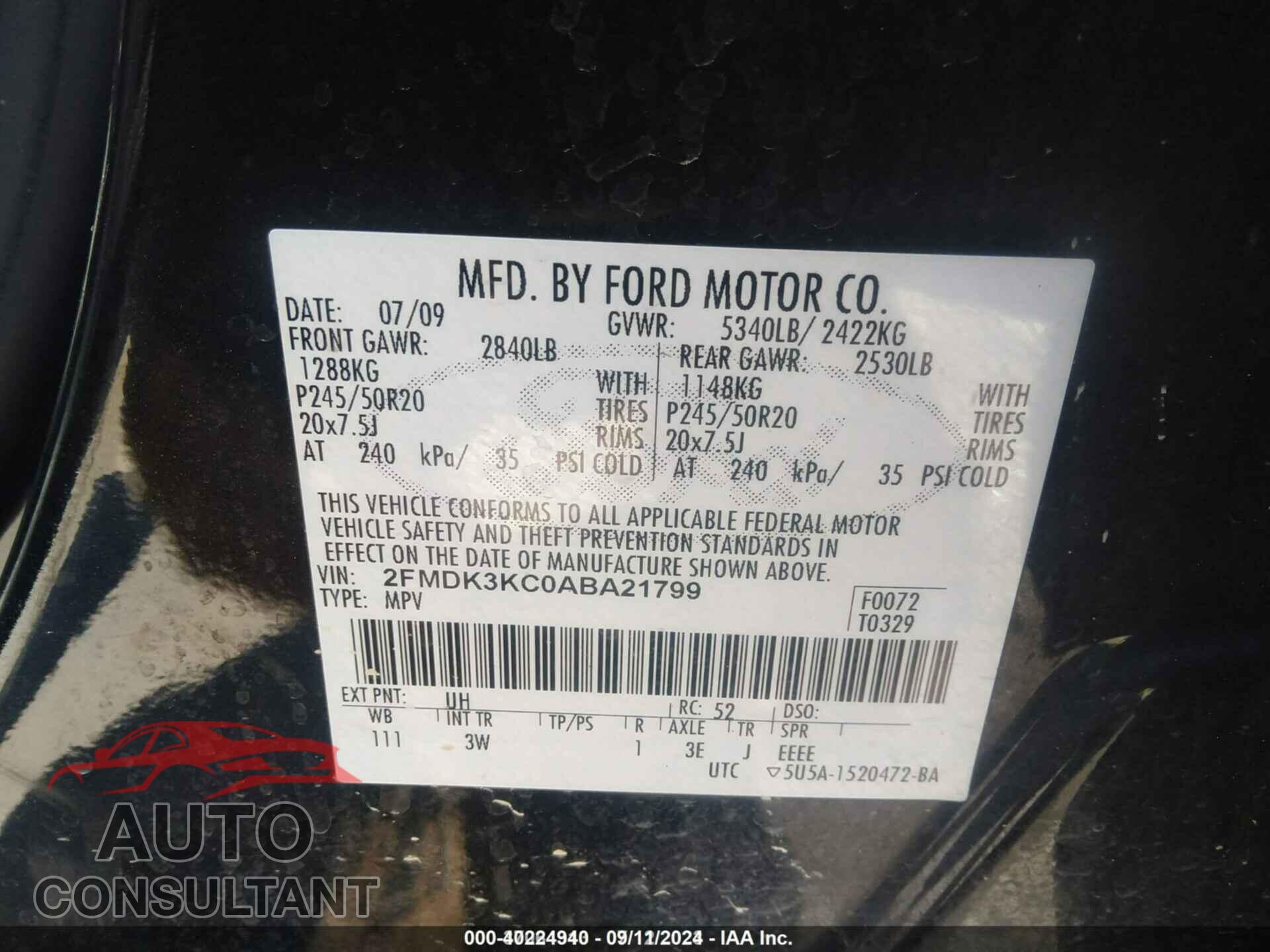 FORD EDGE 2010 - 2FMDK3KC0ABA21799