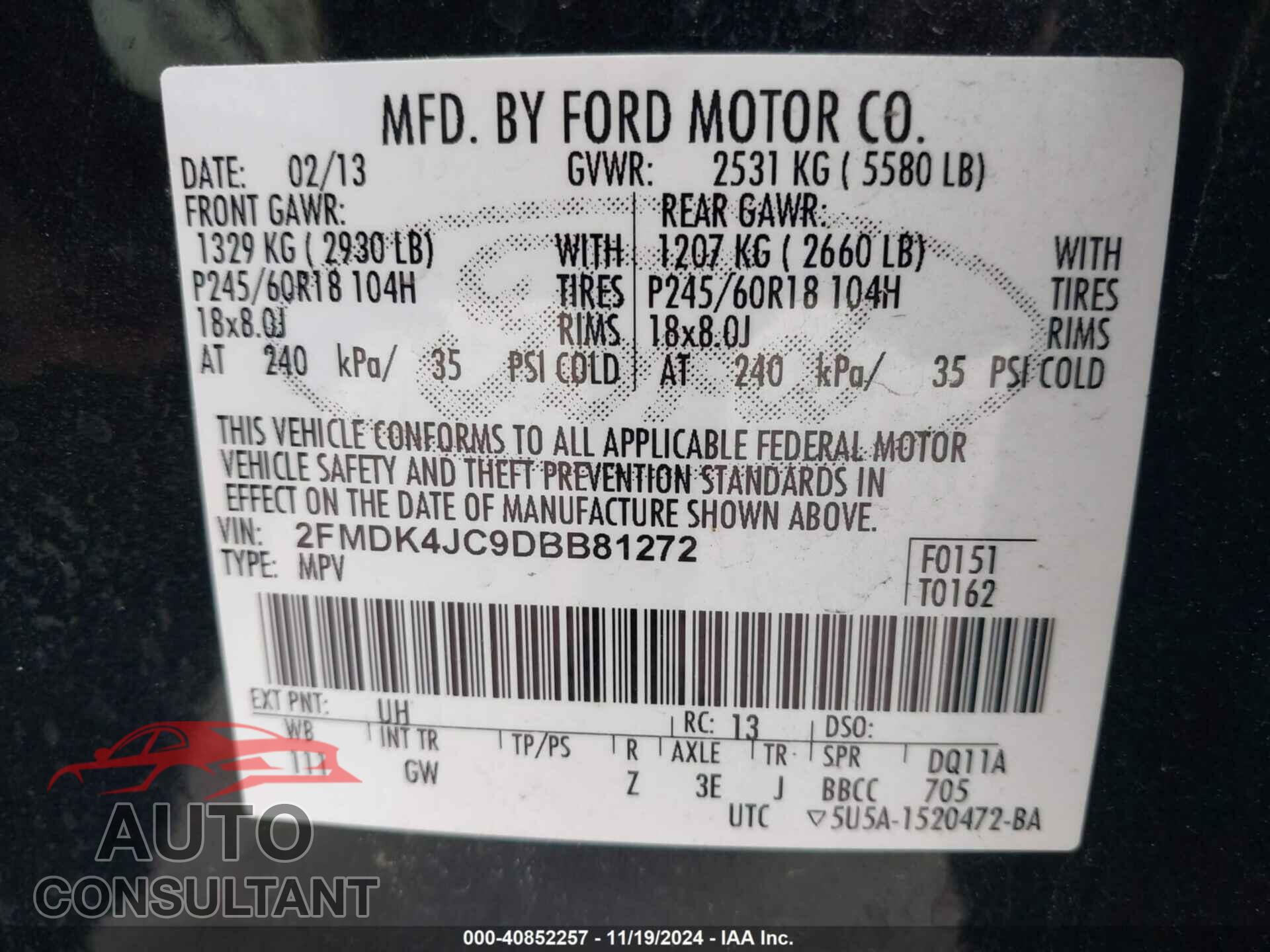 FORD EDGE 2013 - 2FMDK4JC9DBB81272