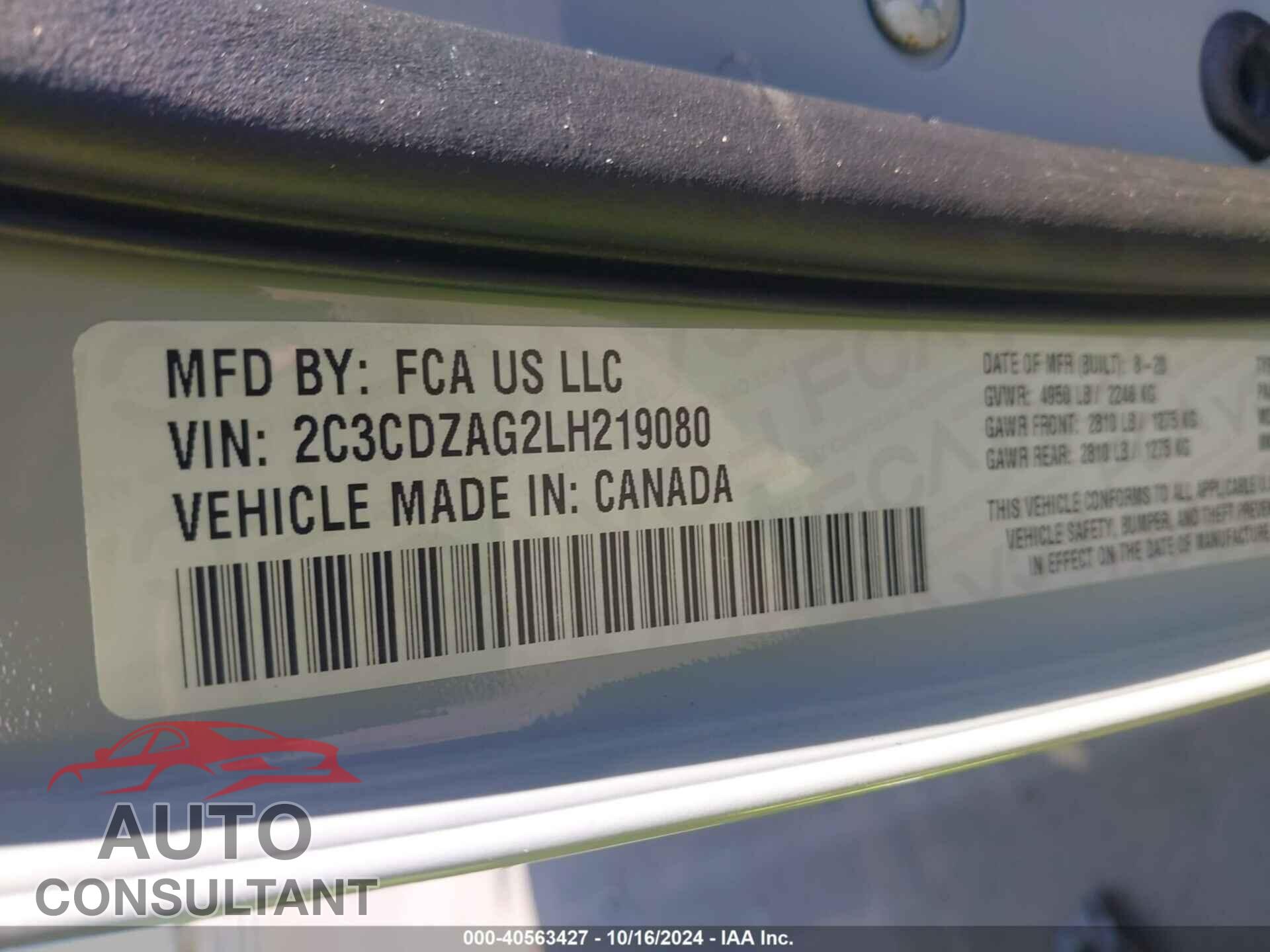 DODGE CHALLENGER 2020 - 2C3CDZAG2LH219080