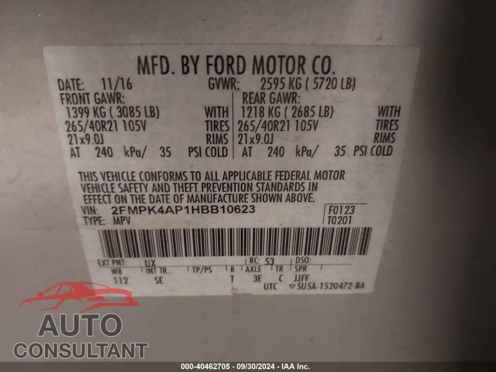 FORD EDGE 2017 - 2FMPK4AP1HBB10623