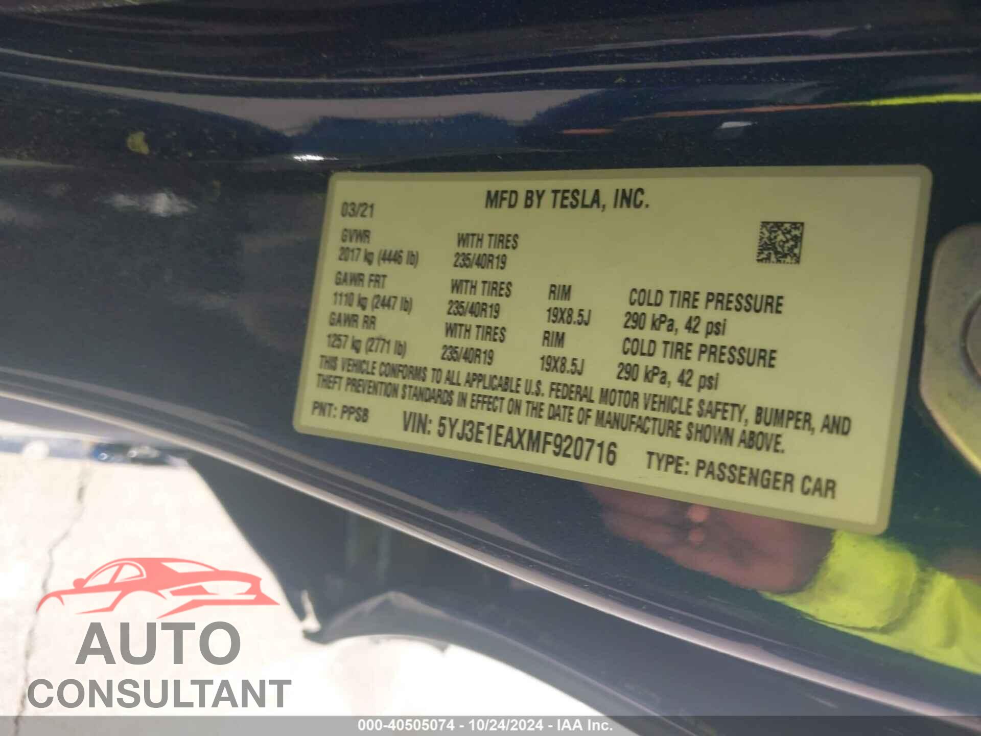 TESLA MODEL 3 2021 - 5YJ3E1EAXMF920716