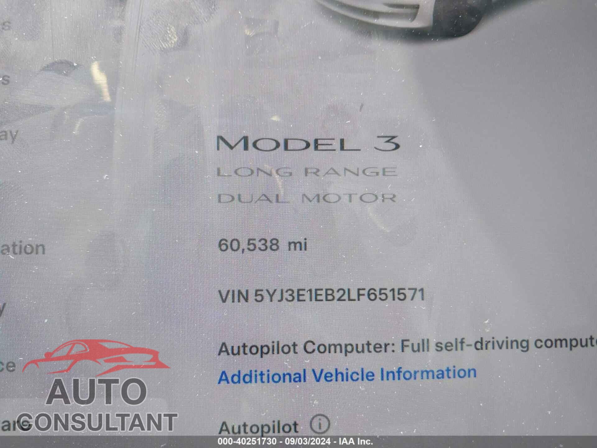 TESLA MODEL 3 2020 - 5YJ3E1EB2LF651571