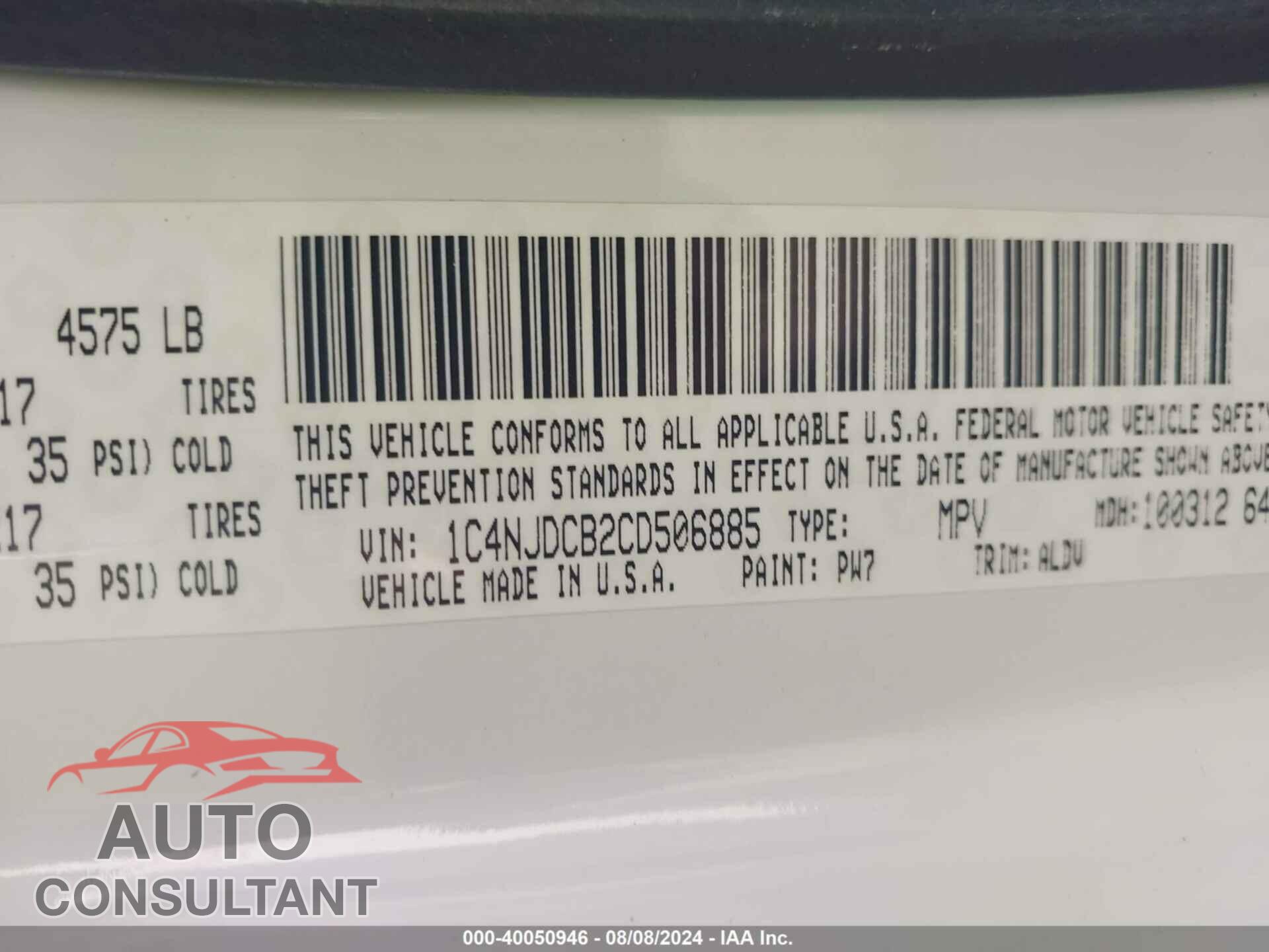 JEEP COMPASS 2012 - 1C4NJDCB2CD506885