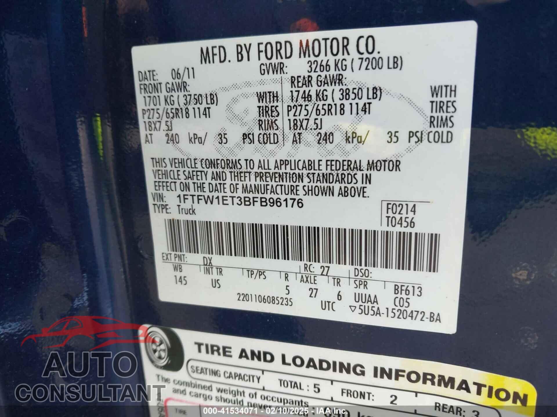 FORD F-150 2011 - 1FTFW1ET3BFB96176