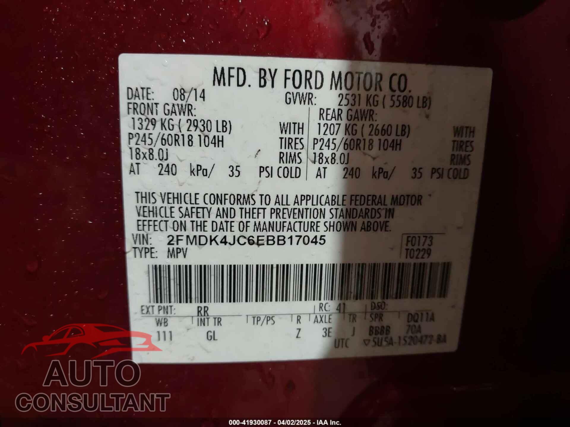 FORD EDGE 2014 - 2FMDK4JC6EBB17045