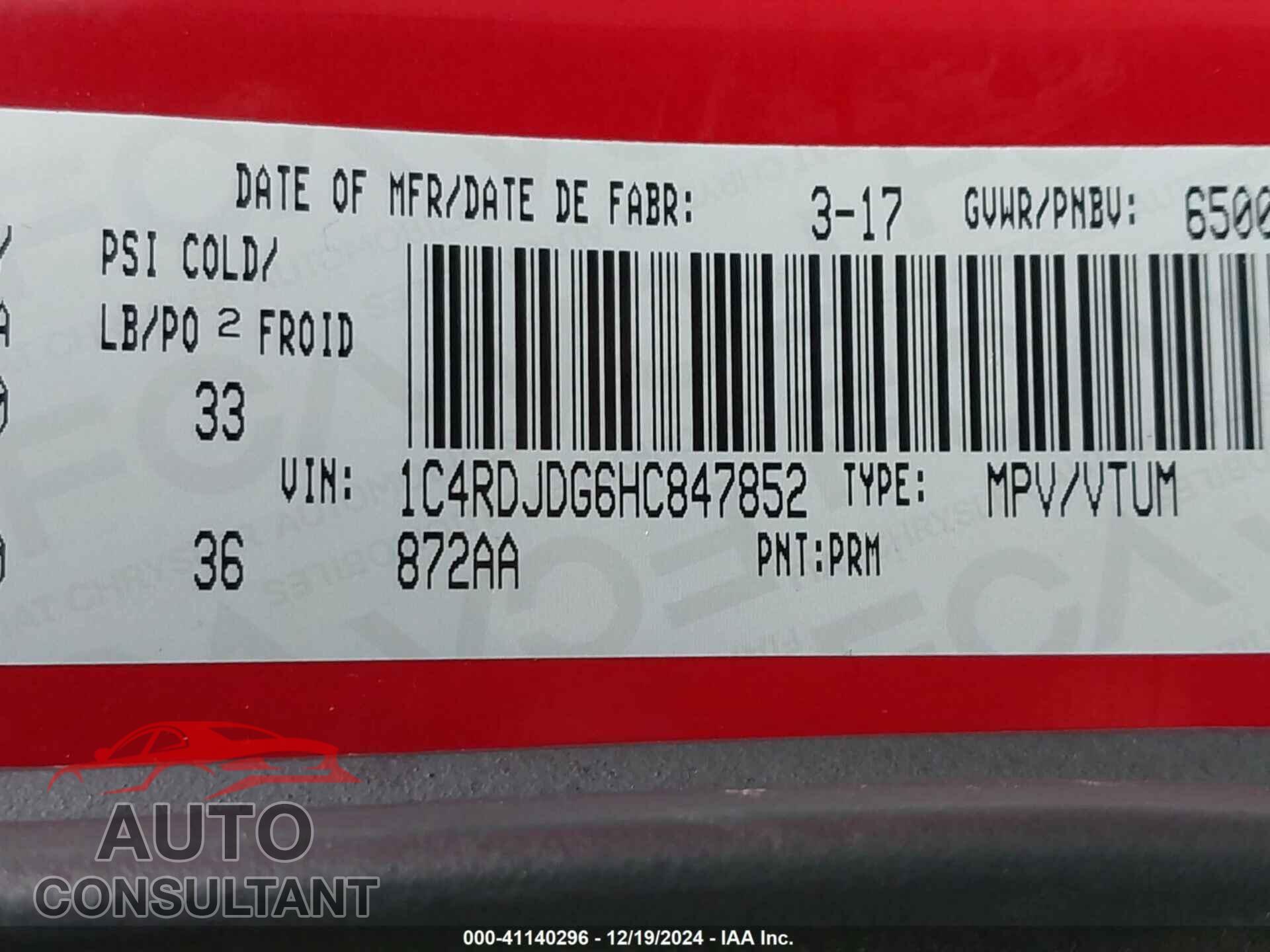 DODGE DURANGO 2017 - 1C4RDJDG6HC847852