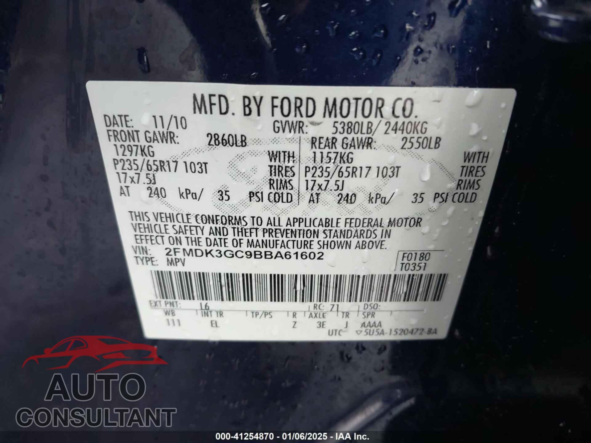 FORD EDGE 2011 - 2FMDK3GC9BBA61602