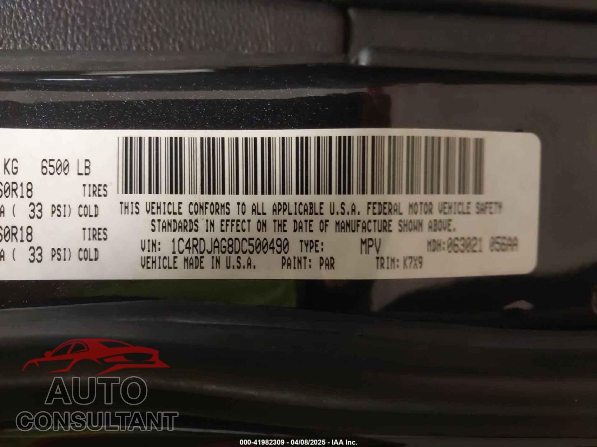DODGE DURANGO 2013 - 1C4RDJAG8DC500490