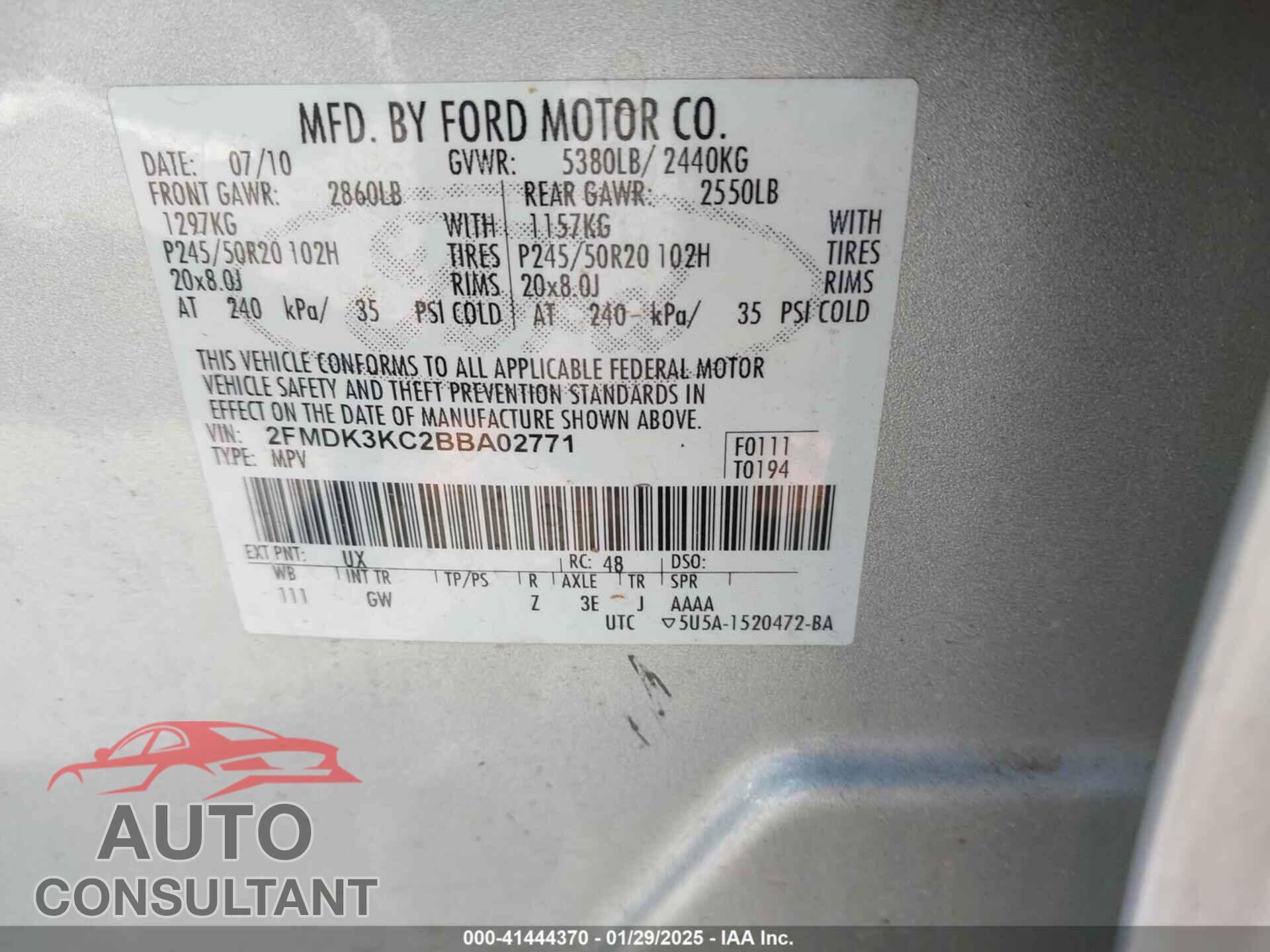 FORD EDGE 2011 - 2FMDK3KC2BBA02771
