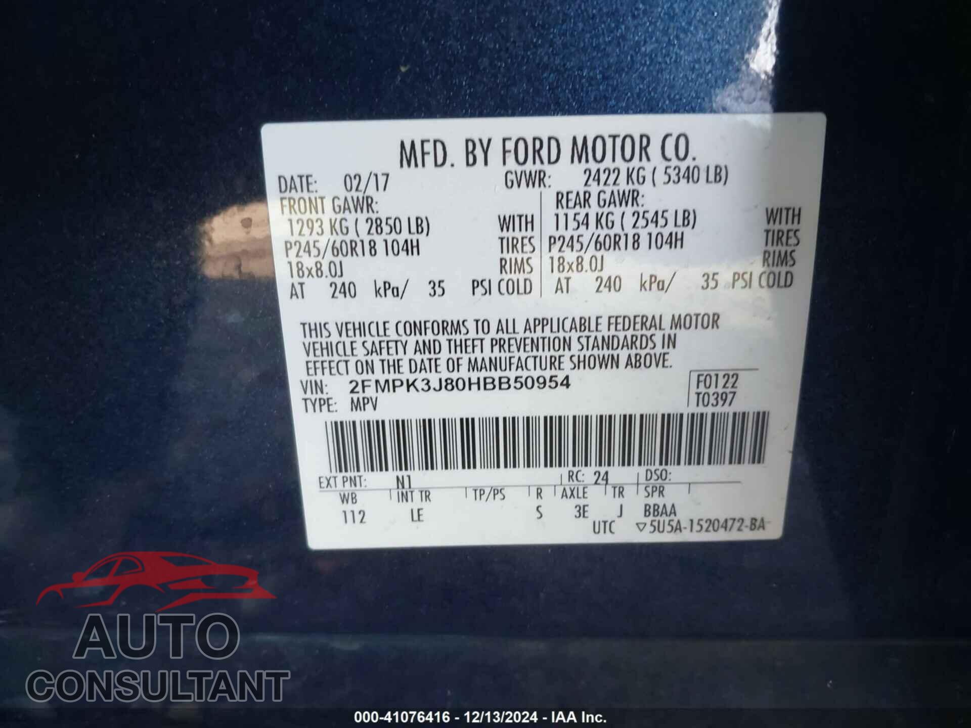 FORD EDGE 2017 - 2FMPK3J80HBB50954